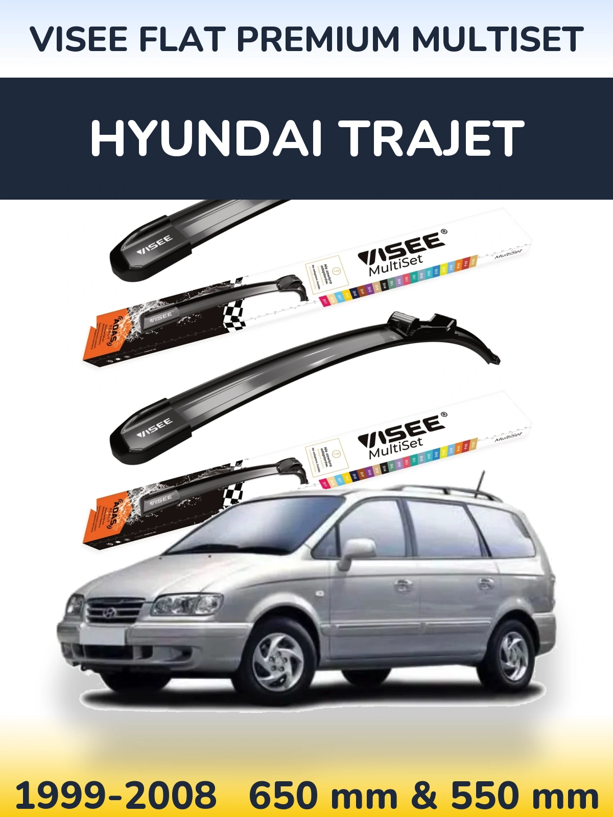 Sada předních stěračů VISEE FLAT PREMIUM MultiSet 650 a 550 mm pro Hyundai Trajet 1999-2008