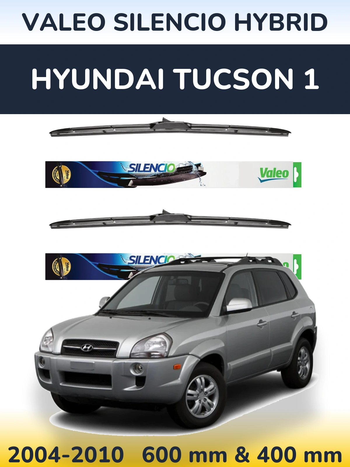 Sada předních stěračů Valeo Silencio Hybrid 600 a 400 mm pro Hyundai Tucson 1 2004-2010