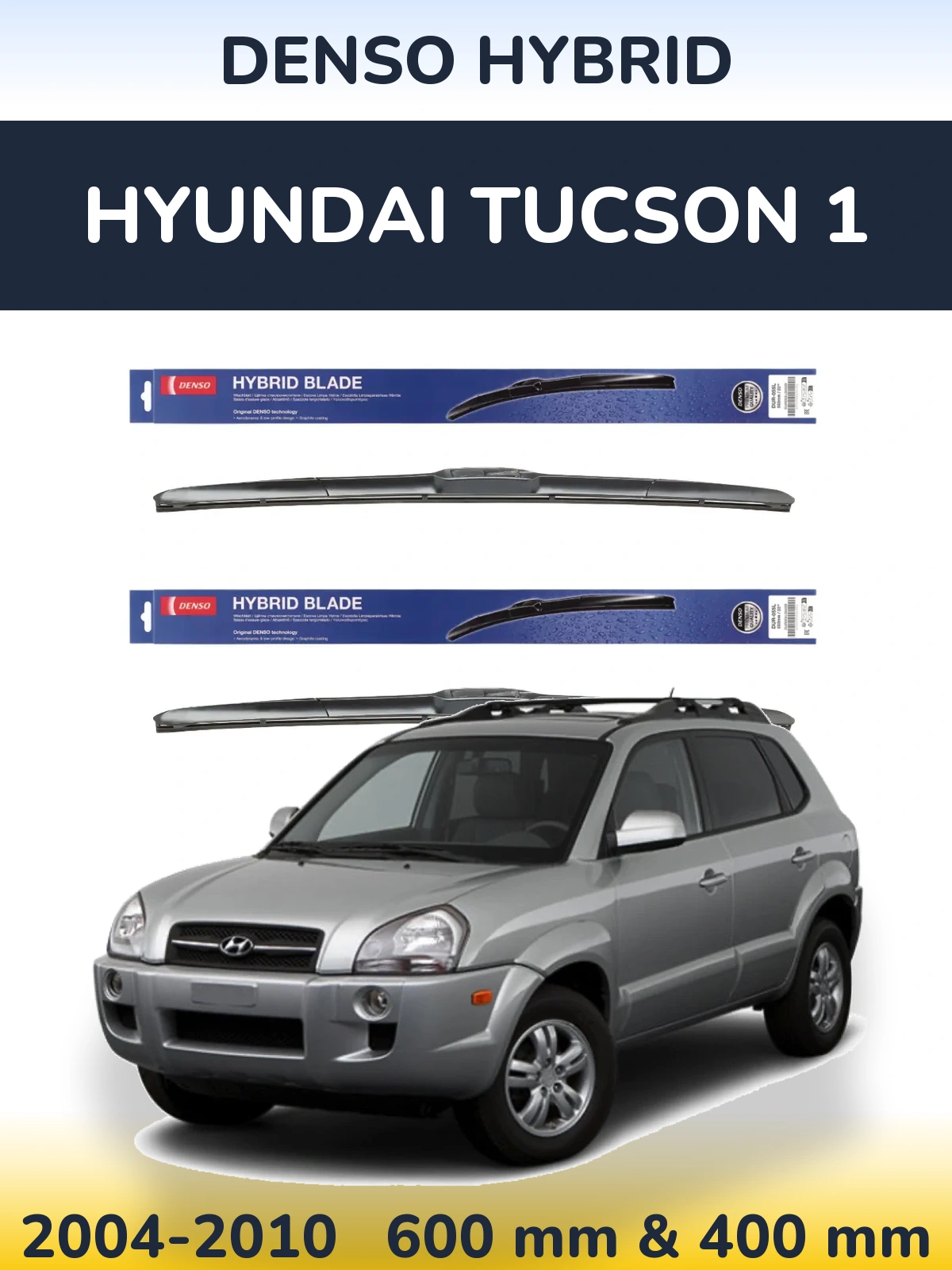Sada předních stěračů Denso Hybrid 600 a 400 mm pro Hyundai Tucson 1 2004-2010