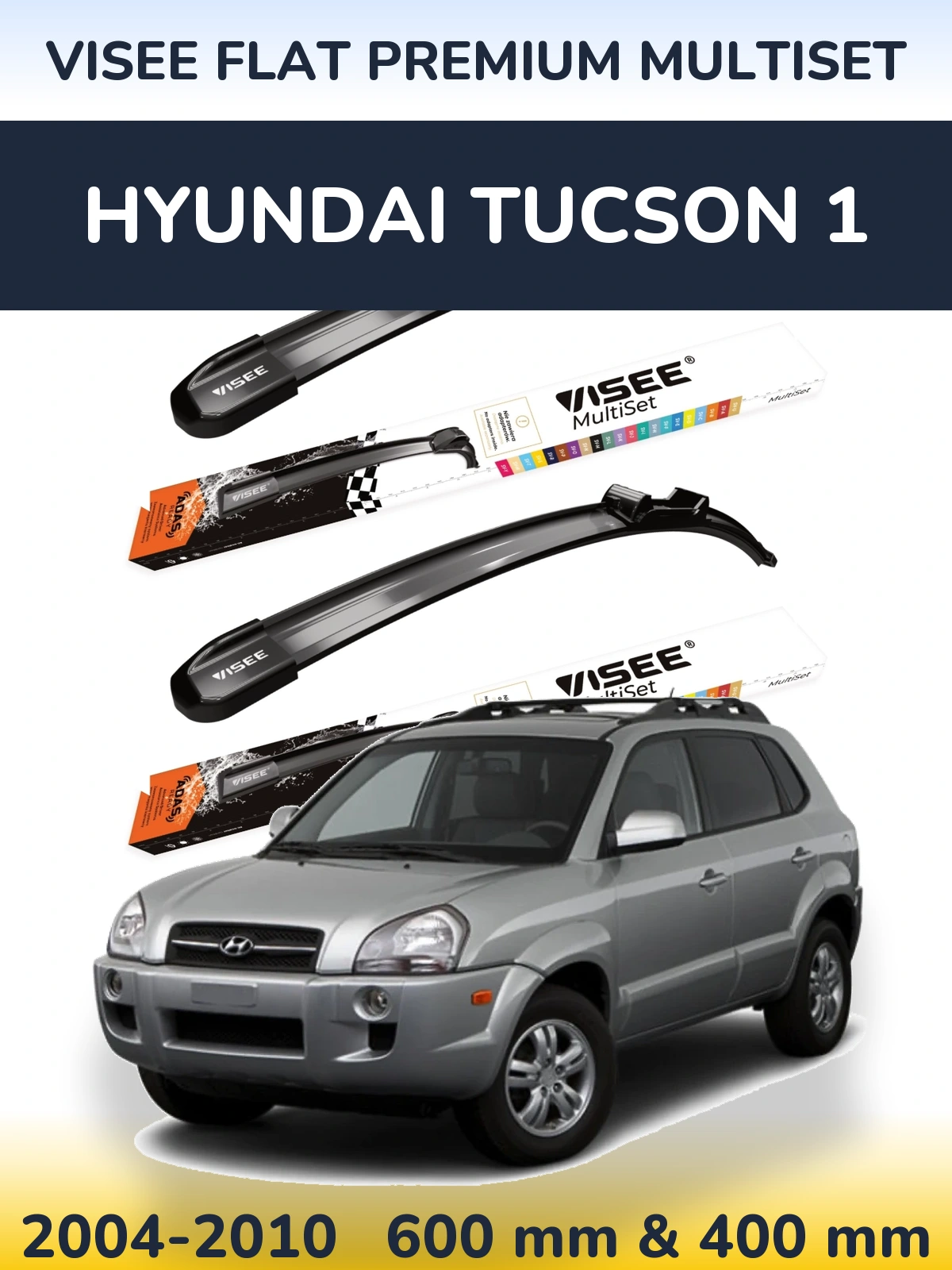 Sada předních stěračů VISEE FLAT PREMIUM MultiSet 600 a 400 mm pro Hyundai Tucson 1 2004-2010