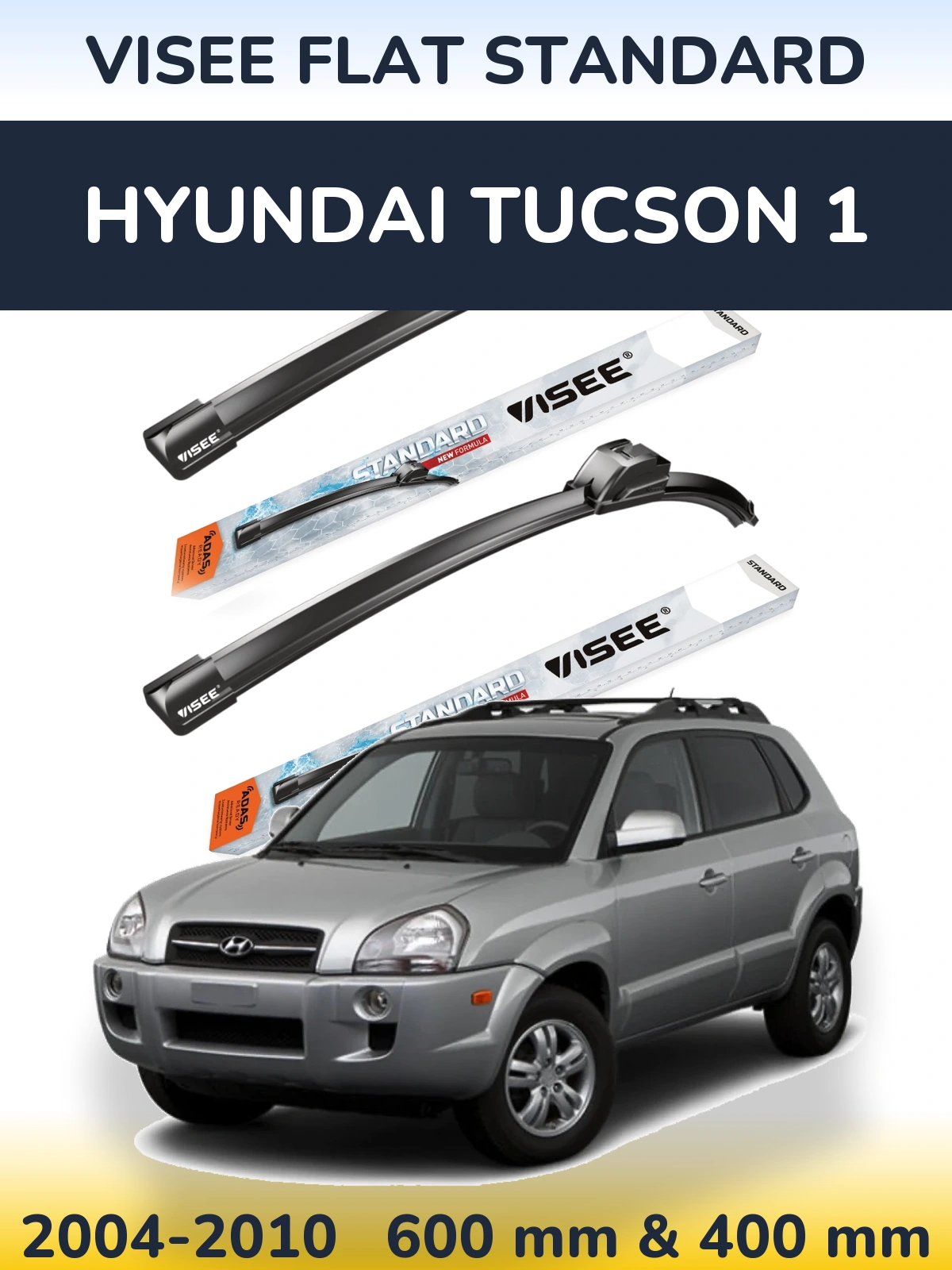 Sada předních stěračů VISEE FLAT STANDARD 600 a 400 mm pro Hyundai Tucson 1 2004-2010
