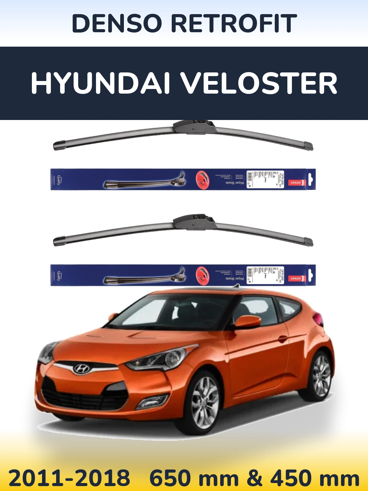 Sada předních stěračů Denso Retrofit 650 a 450 mm pro Hyundai Veloster 2011-2018