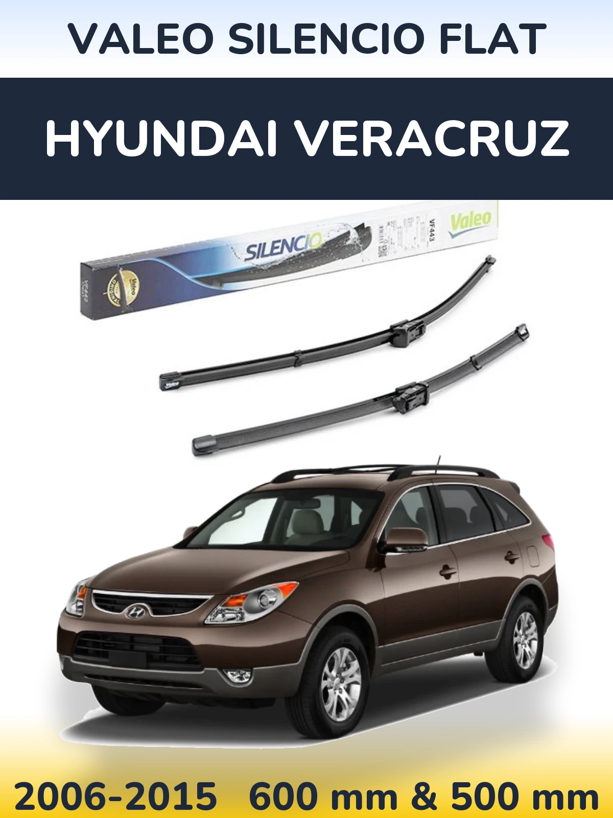 Sada předních stěračů Valeo Silencio Flat 600 a 500 mm pro Hyundai Veracruz 2006-2015