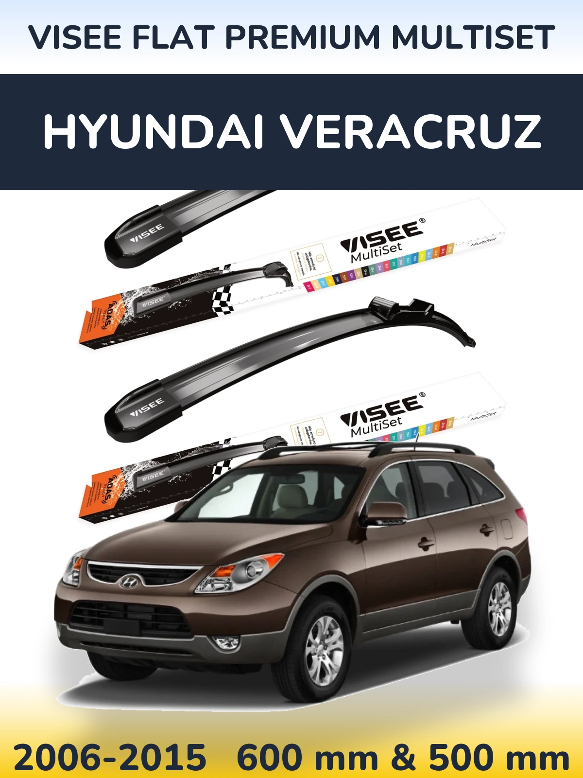 Sada předních stěračů VISEE FLAT PREMIUM MultiSet 600 a 500 mm pro Hyundai Veracruz 2006-2015