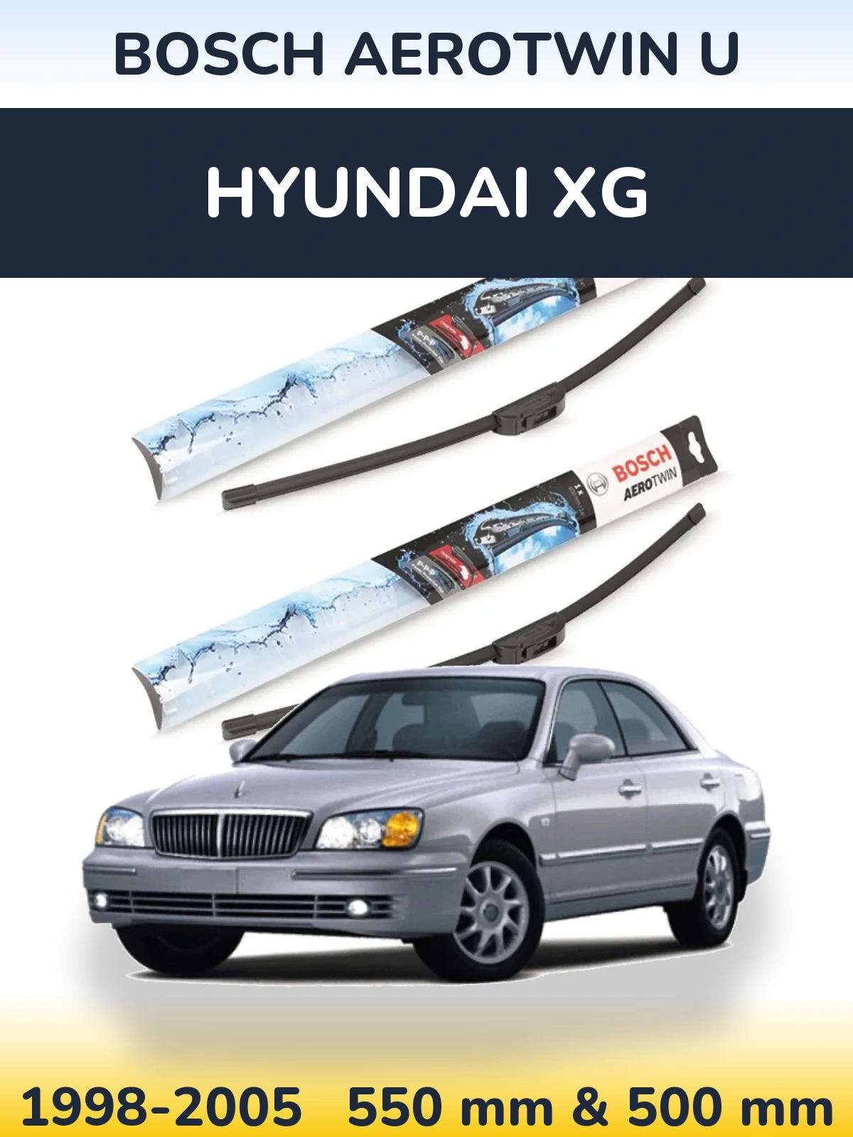 Sada předních stěračů BOSCH AeroTwin U 550 a 500 mm pro Hyundai XG 1998-2005