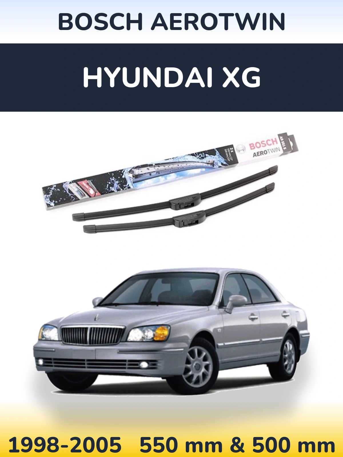 Sada předních stěračů BOSCH AeroTwin 550 a 500 mm pro Hyundai XG 1998-2005