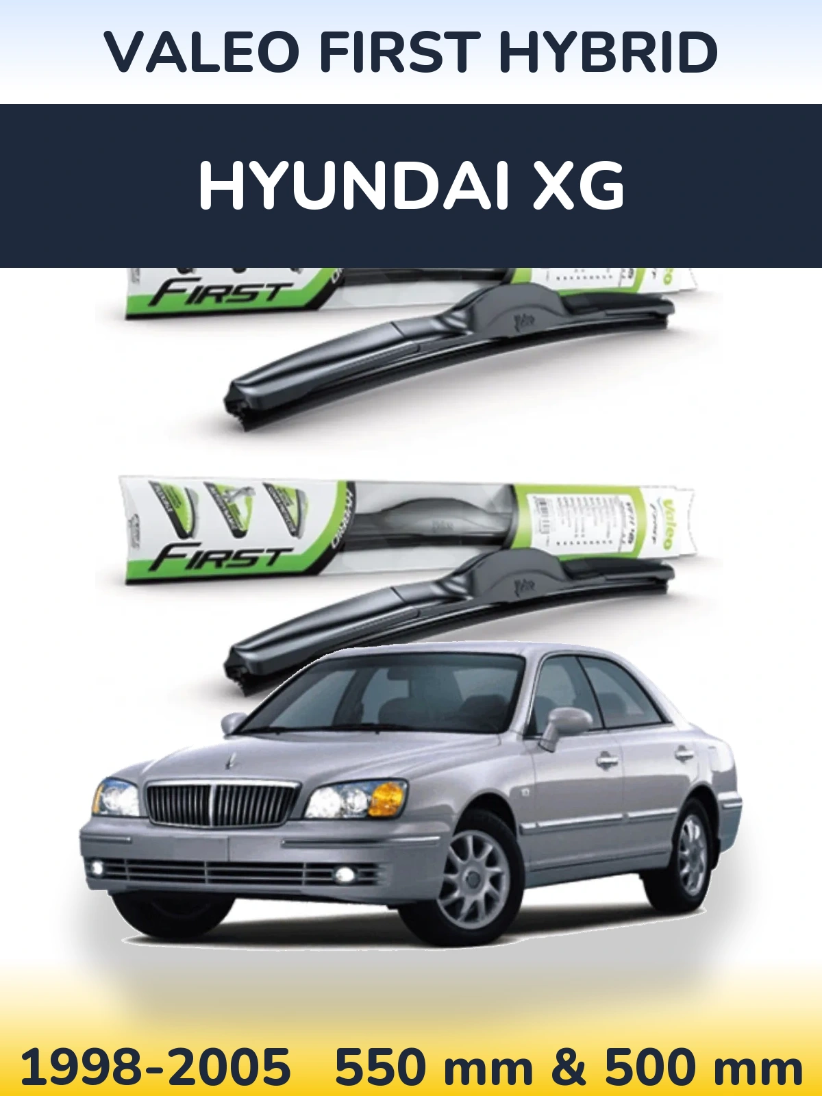 Sada předních stěračů Valeo First Hybrid 550 a 500 mm pro Hyundai XG 1998-2005