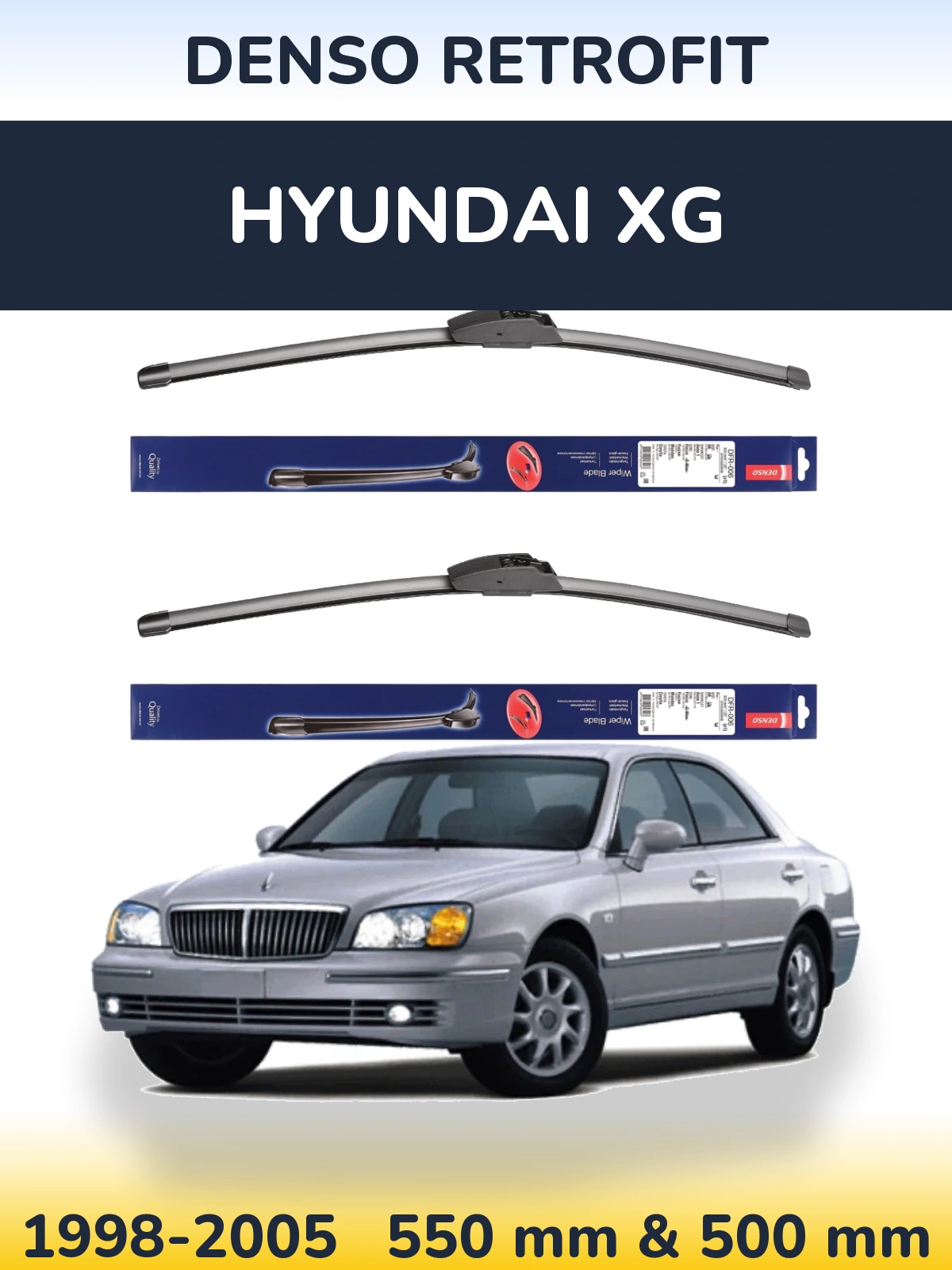 Sada předních stěračů Denso Retrofit 550 a 500 mm pro Hyundai XG 1998-2005