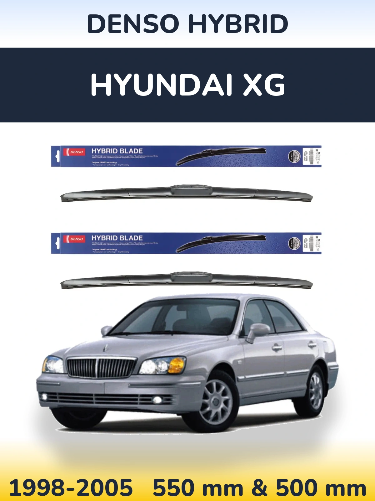 Sada předních stěračů Denso Hybrid 550 a 500 mm pro Hyundai XG 1998-2005