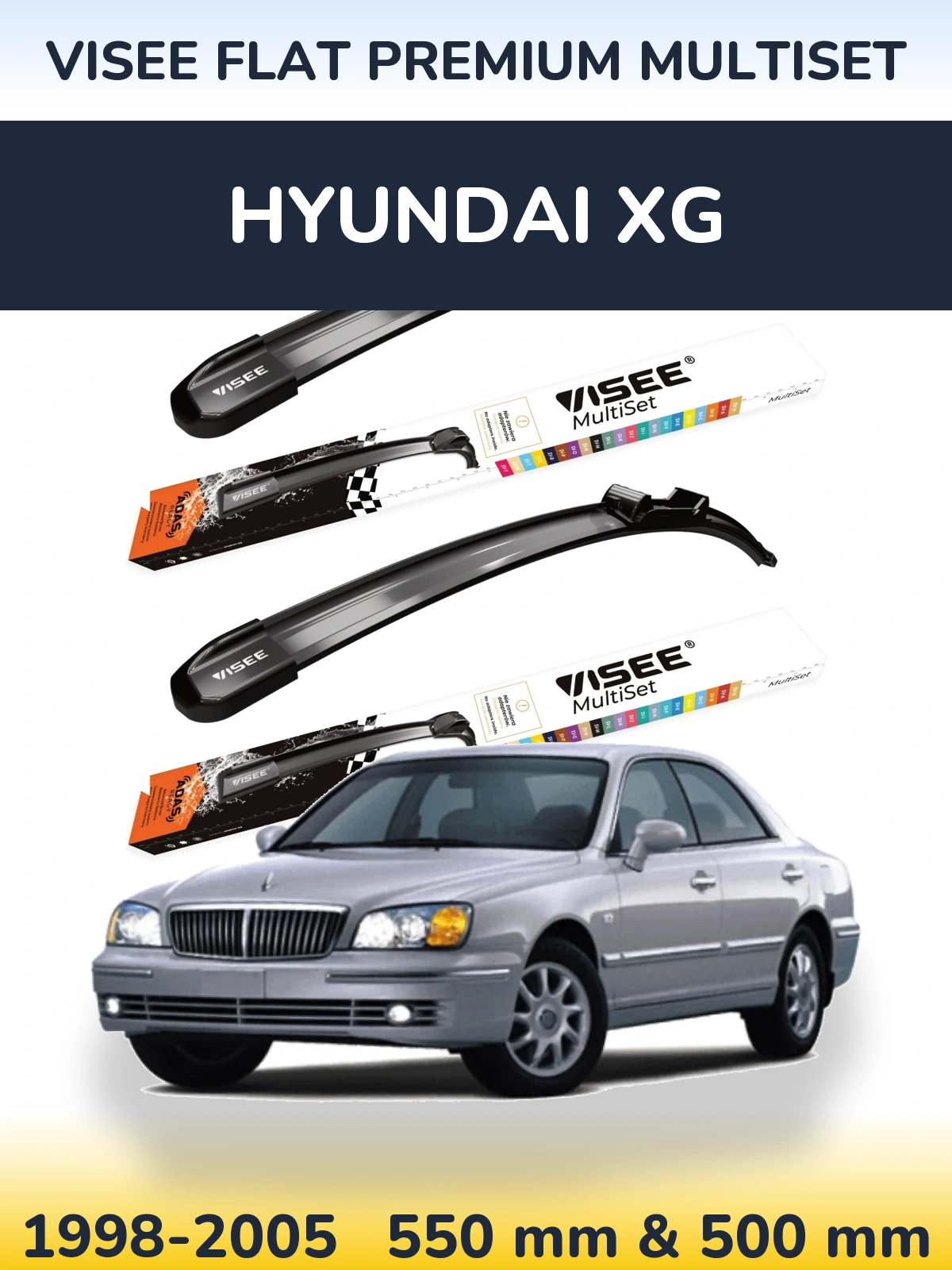 Sada předních stěračů VISEE FLAT PREMIUM MultiSet 550 a 500 mm pro Hyundai XG 1998-2005