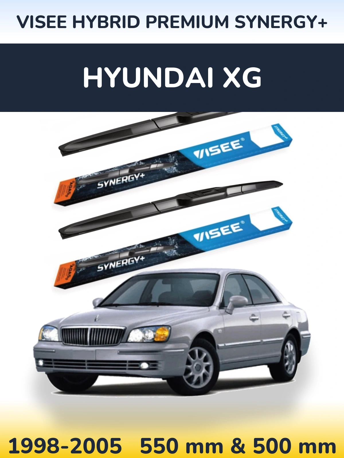 Sada předních stěračů VISEE HYBRID PREMIUM SYNERGY+ 550 a 500 mm pro Hyundai XG 1998-2005