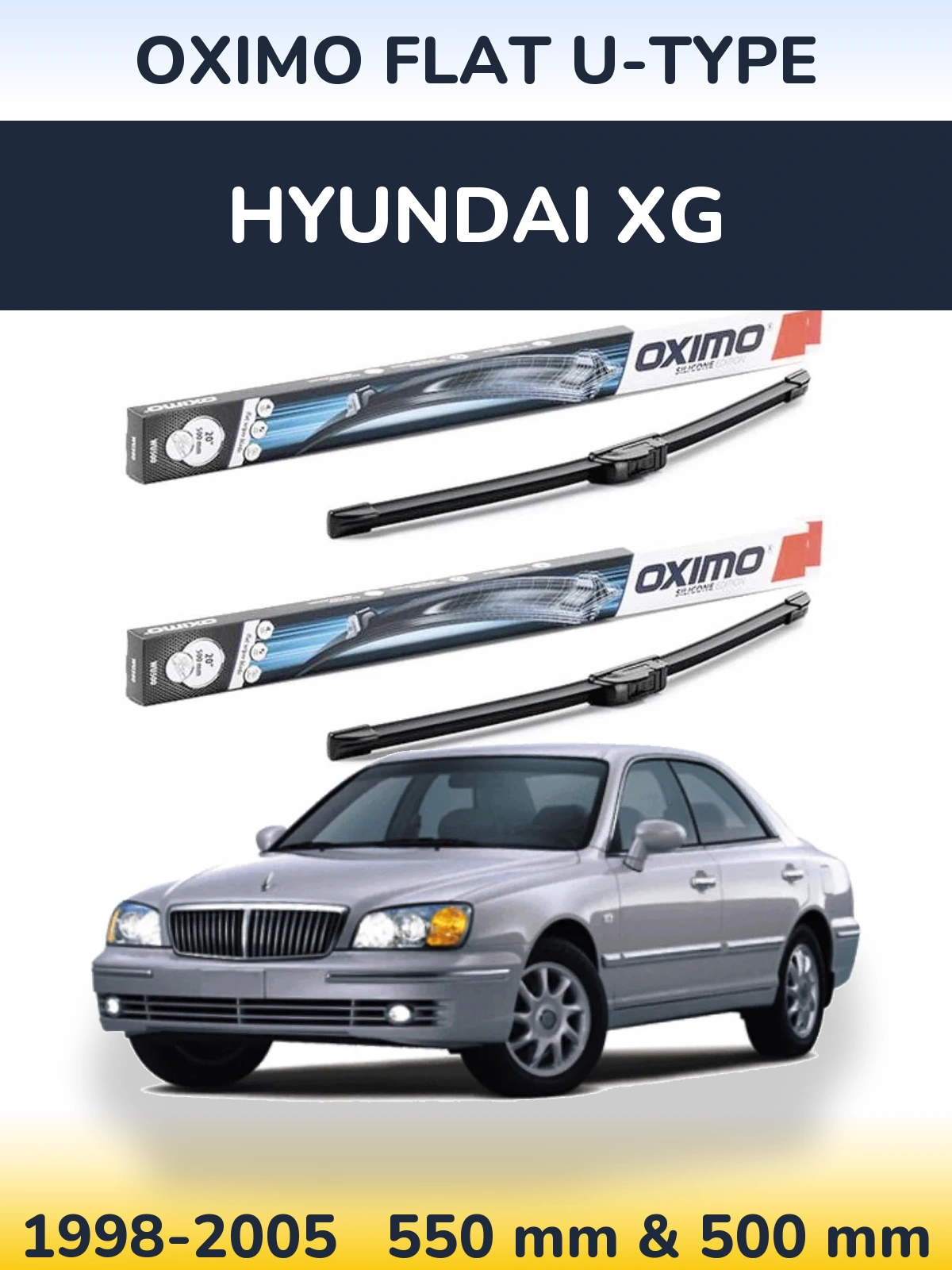 Sada předních stěračů Oximo Flat U-type 550 a 500 mm pro Hyundai XG 1998-2005