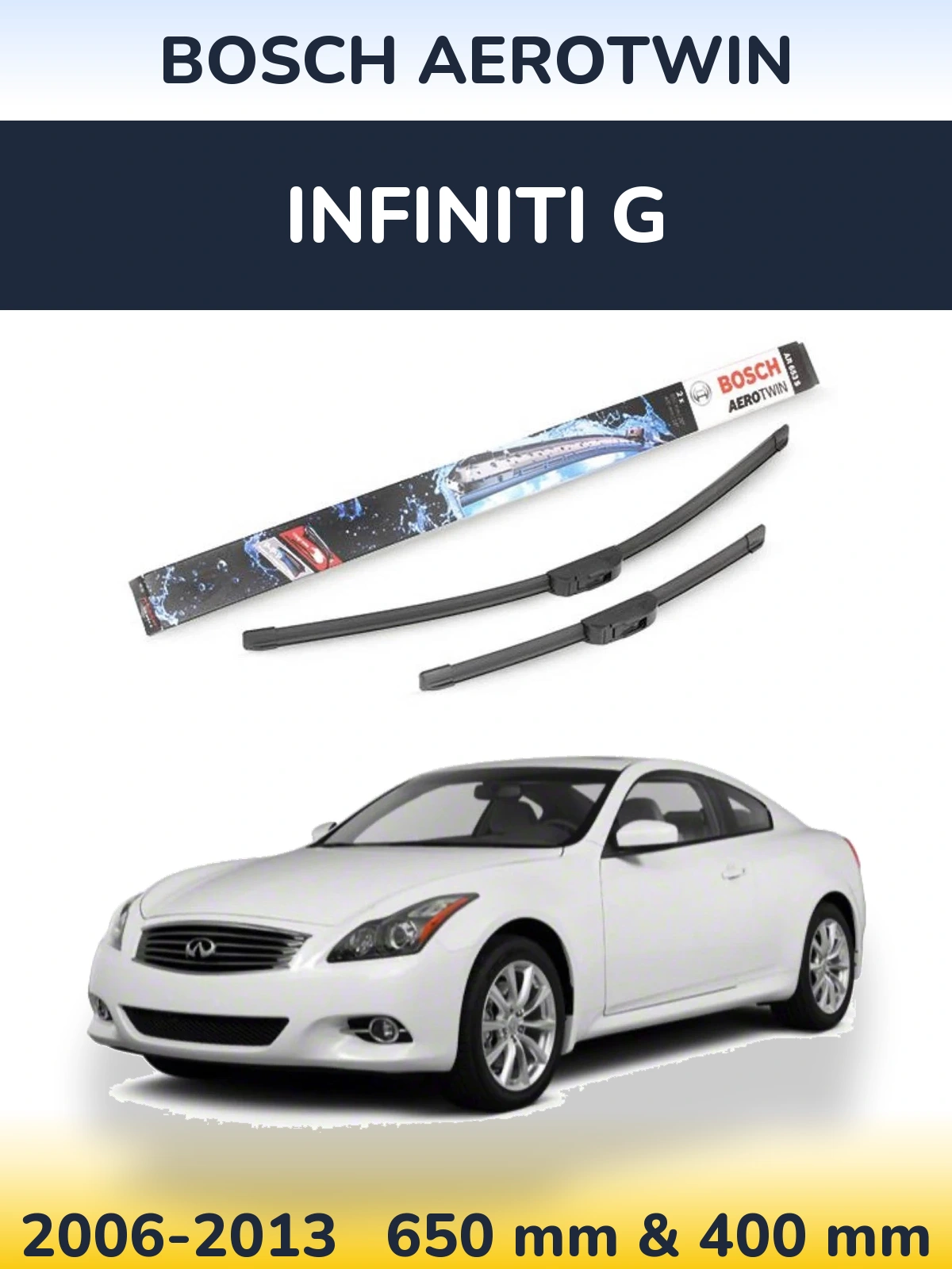 Sada předních stěračů BOSCH AeroTwin 650 a 400 mm pro Infiniti G 2006-2013