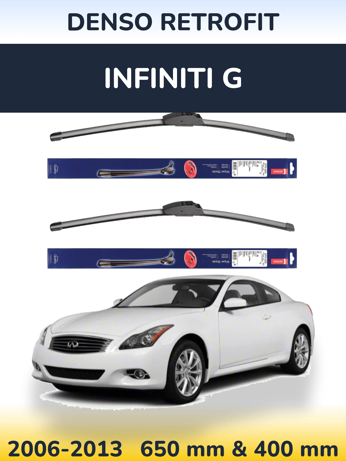Sada předních stěračů Denso Retrofit 650 a 400 mm pro Infiniti G 2006-2013