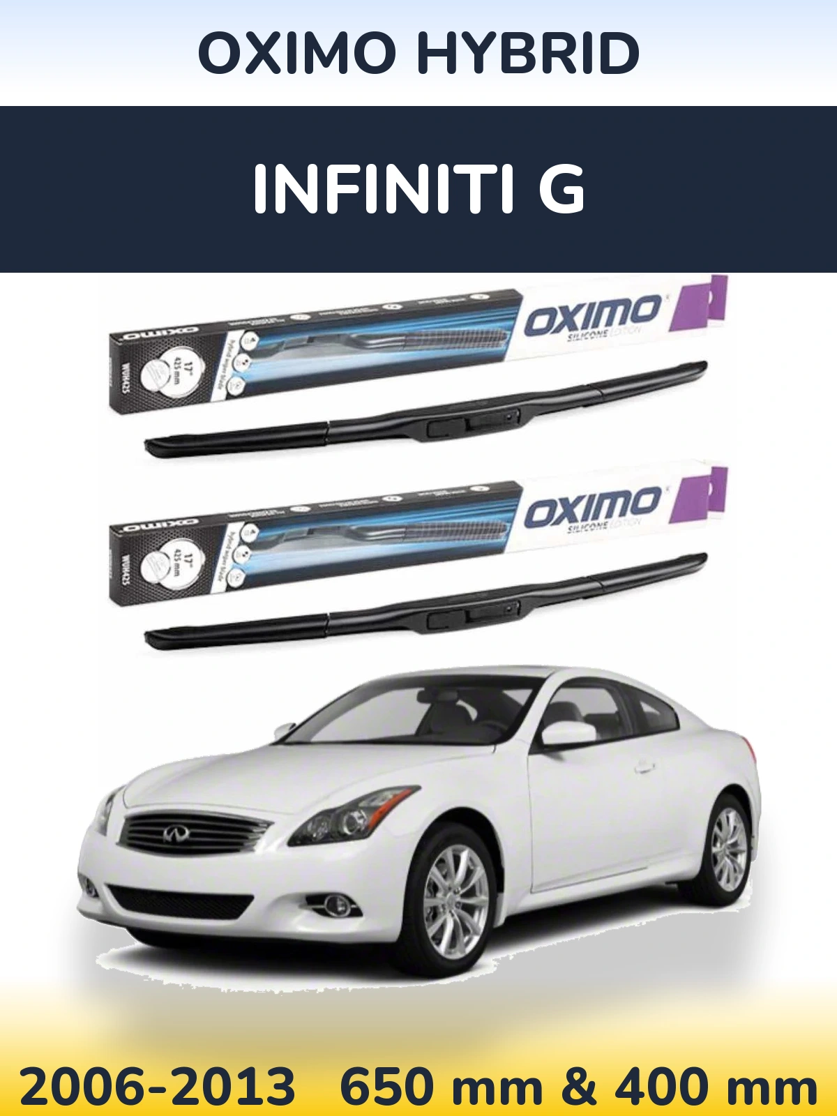 Sada předních stěračů Oximo Hybrid 650 a 400 mm pro Infiniti G 2006-2013