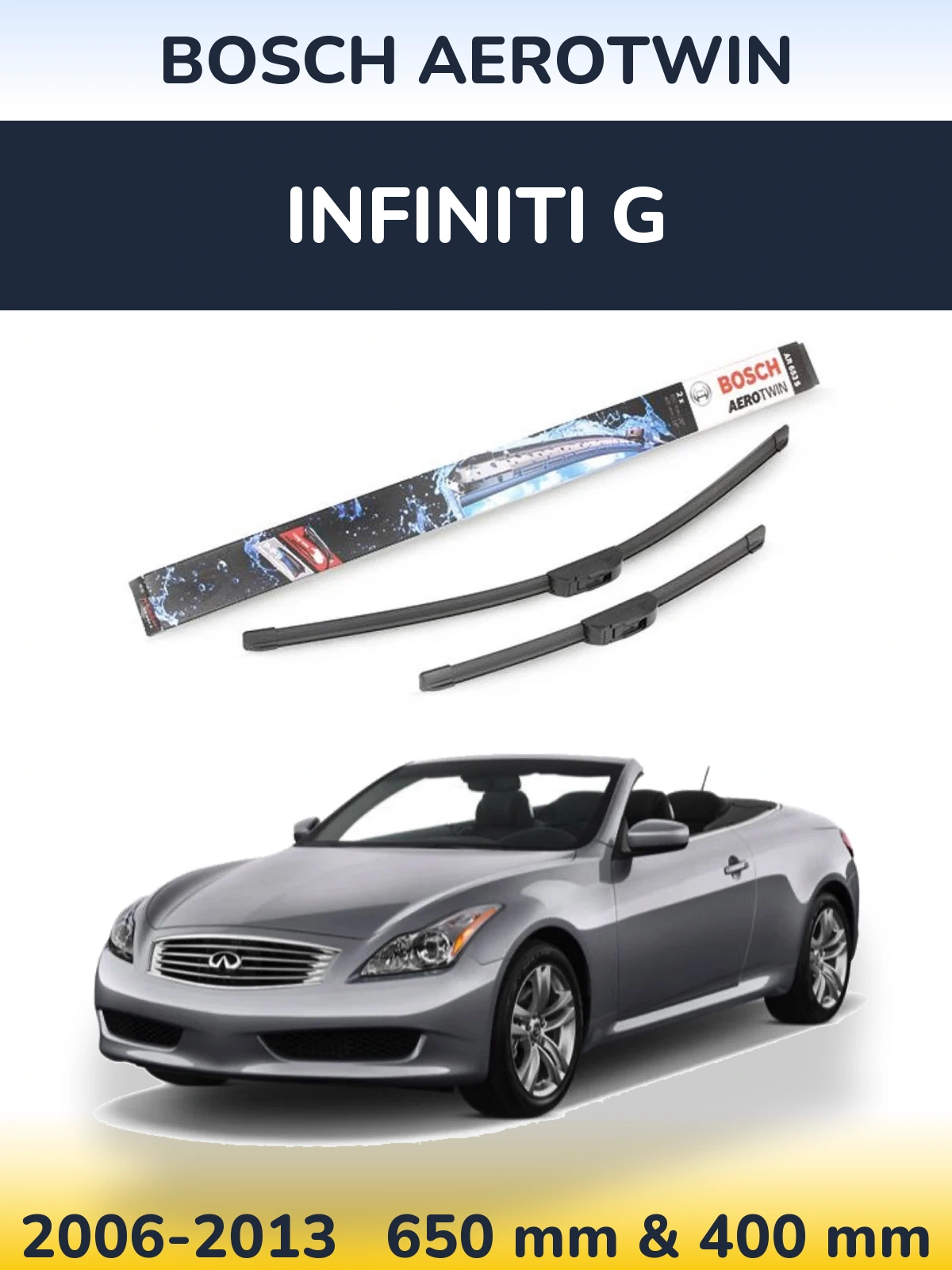 Sada předních stěračů BOSCH AeroTwin 650 a 400 mm pro Infiniti G 2006-2013