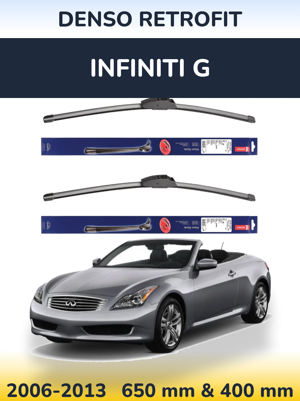 Sada předních stěračů Denso Retrofit 650 a 400 mm pro Infiniti G 2006-2013