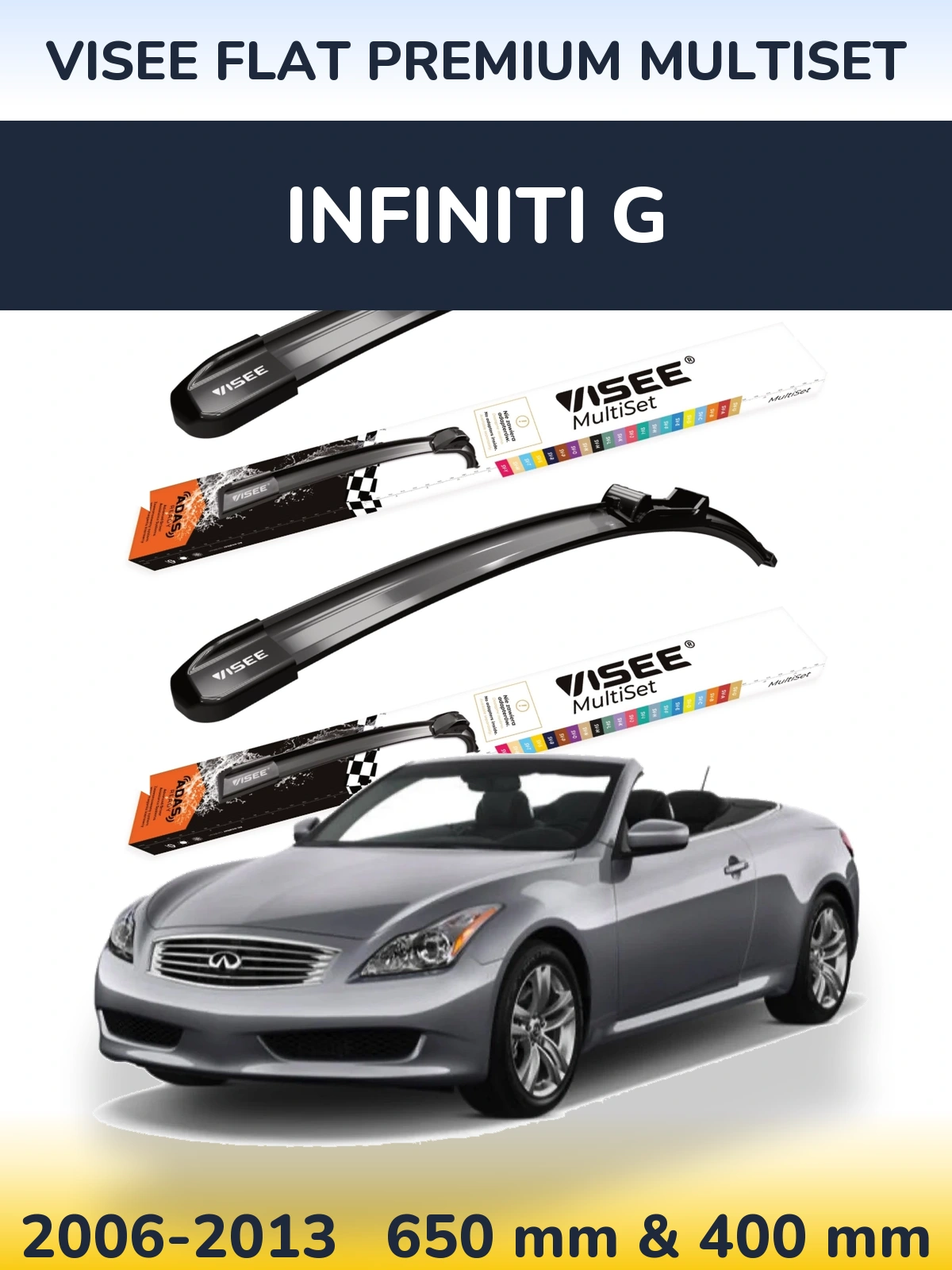 Sada předních stěračů VISEE FLAT PREMIUM MultiSet 650 a 400 mm pro Infiniti G 2006-2013