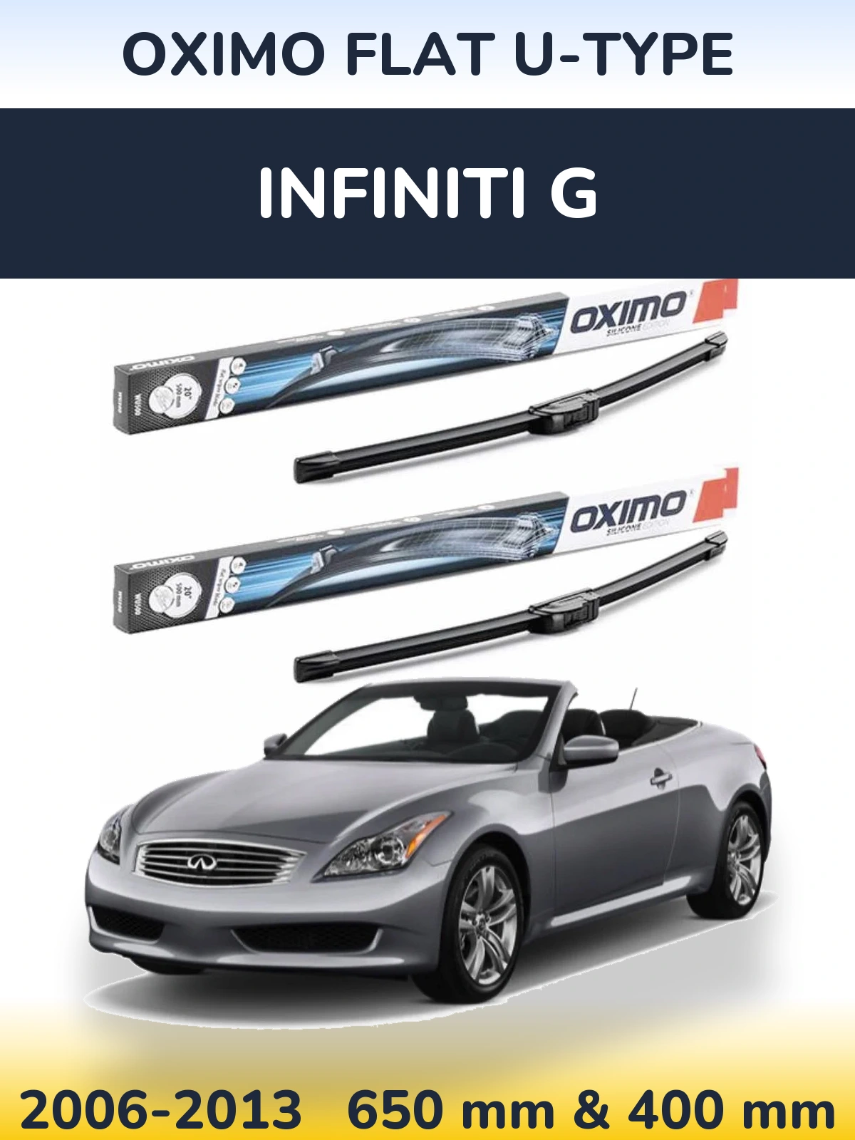 Sada předních stěračů Oximo Flat U-type 650 a 400 mm pro Infiniti G 2006-2013