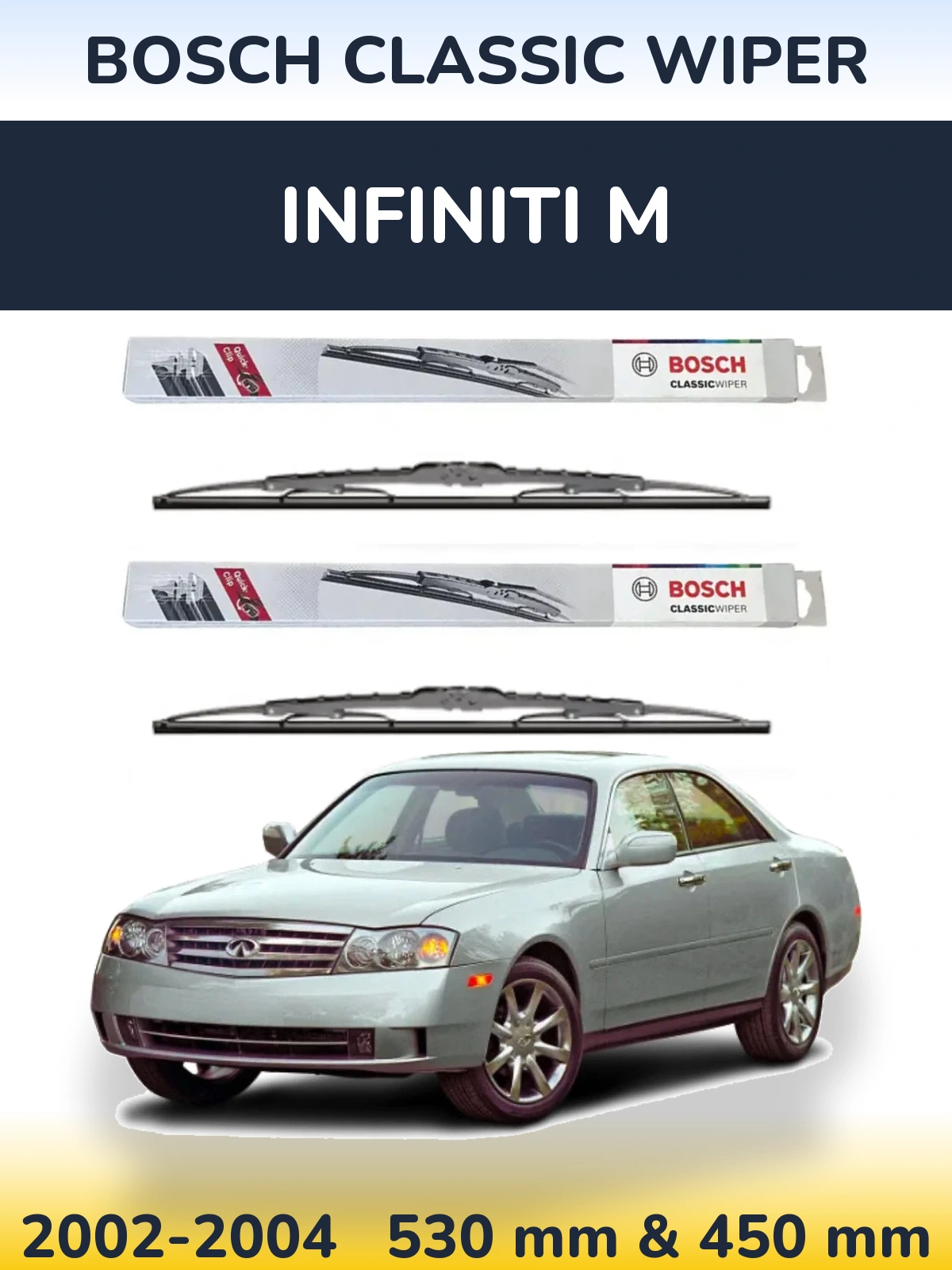 Sada předních stěračů BOSCH Classic Wiper 530 a 450 mm pro Infiniti M 2002-2004