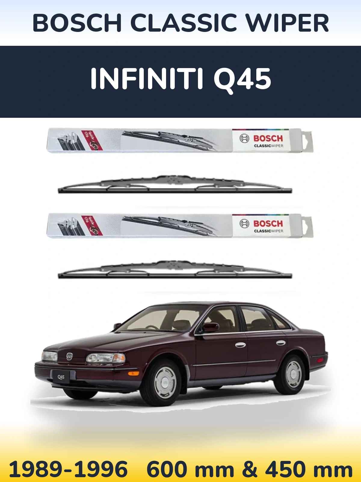 Sada předních stěračů BOSCH Classic Wiper 600 a 450 mm pro Infiniti Q45 1989-1996