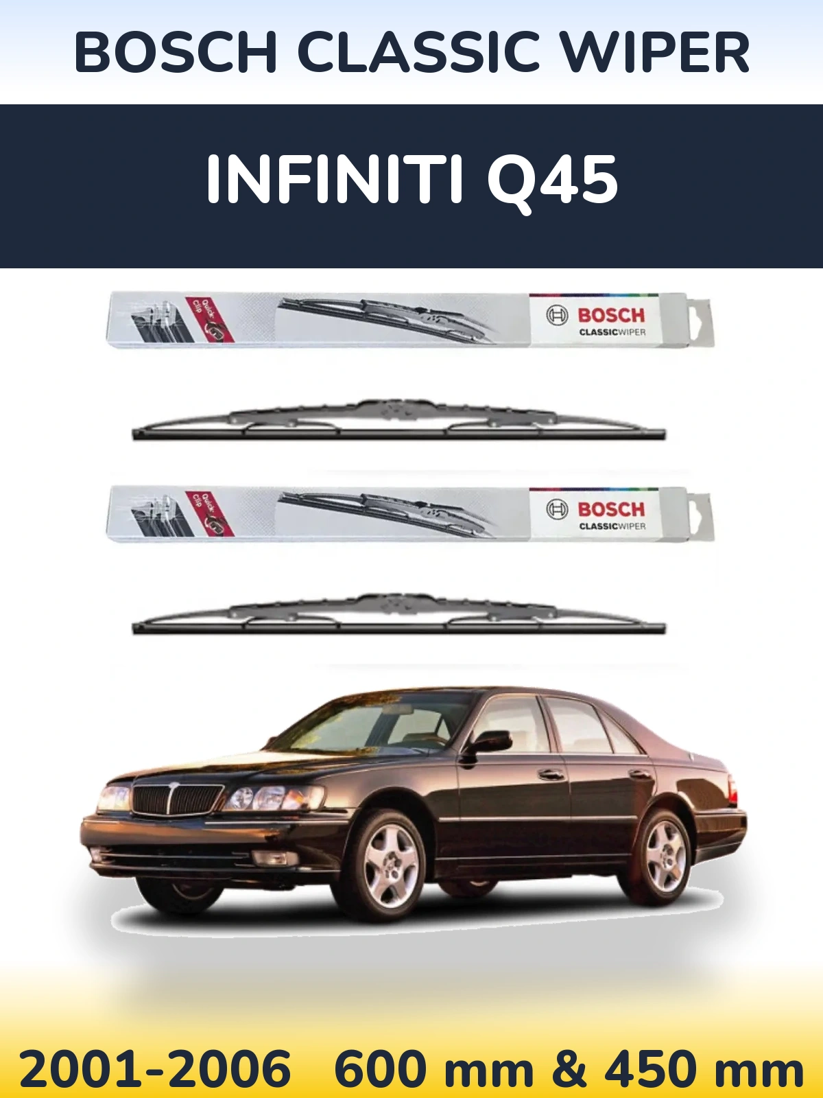 Комплект передніх щіток BOSCH Classic Wiper 600 & 450 мм для Infiniti Q45 2001-2006