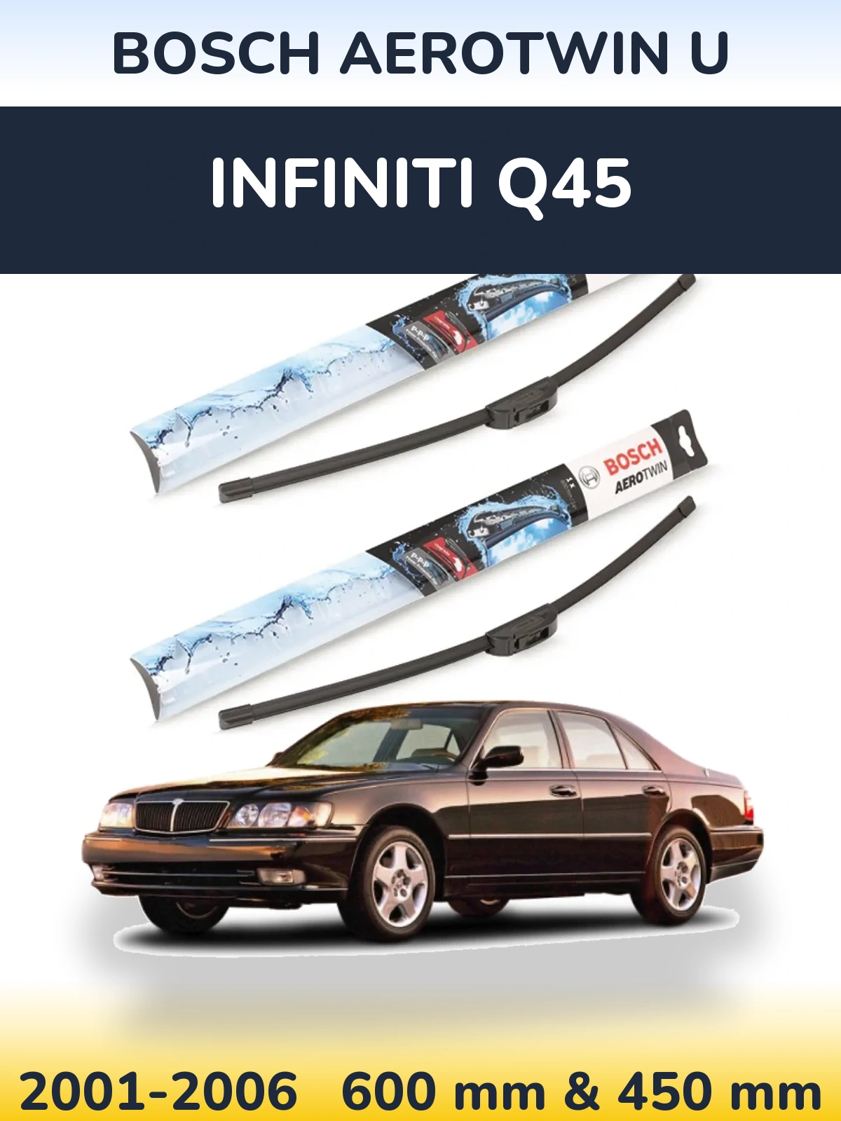 Sada předních stěračů BOSCH AeroTwin U 600 a 450 mm pro Infiniti Q45 2001-2006