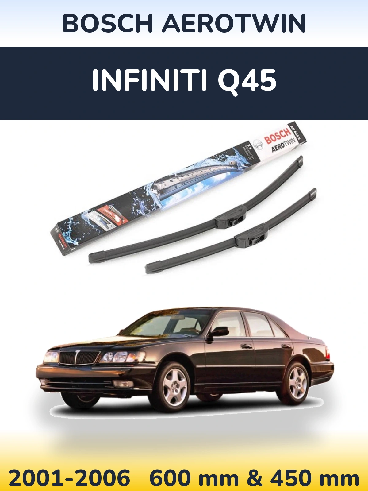 Sada předních stěračů BOSCH AeroTwin 600 a 450 mm pro Infiniti Q45 2001-2006
