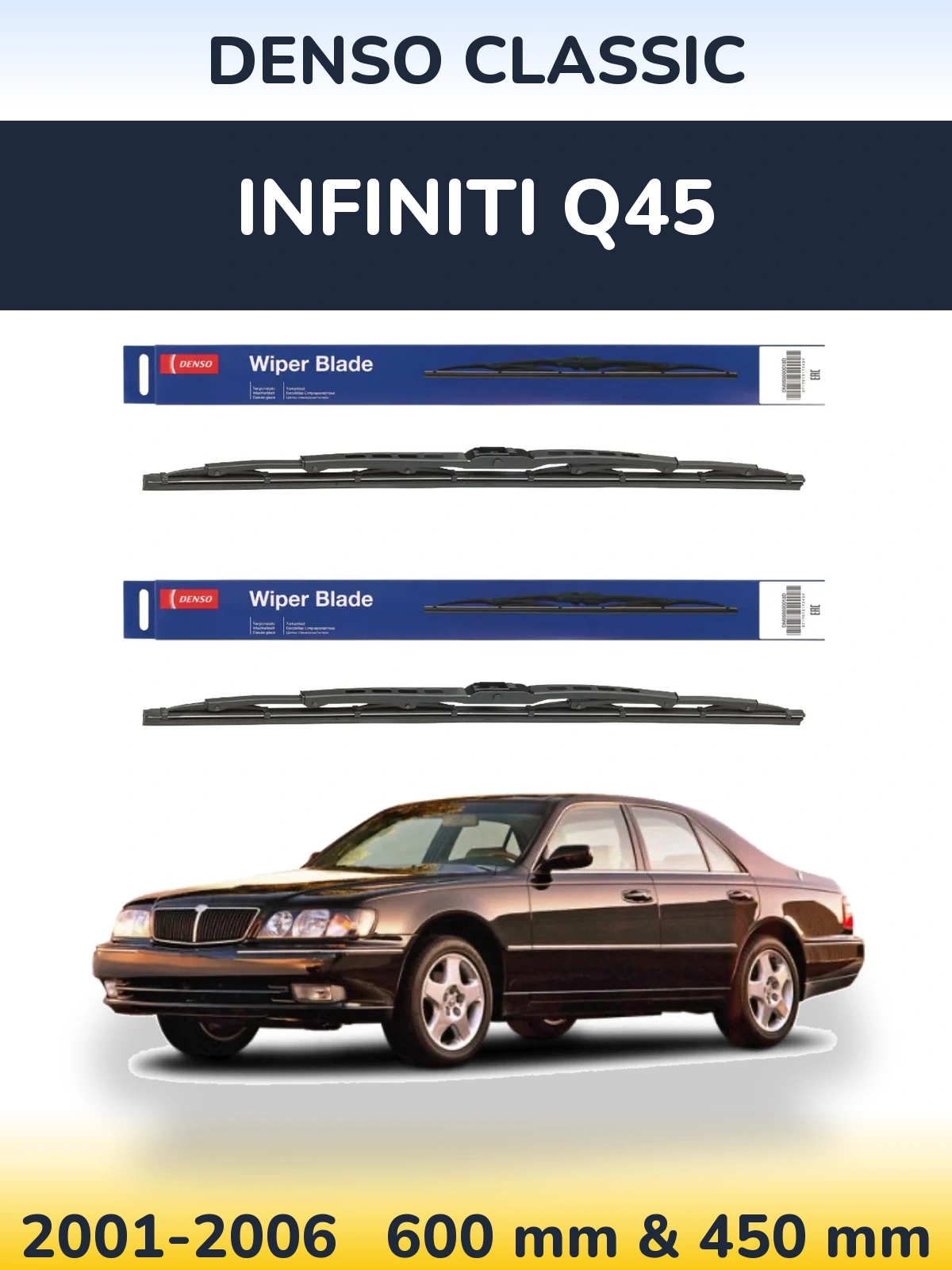 Sada předních stěračů Denso Classic 600 a 450 mm pro Infiniti Q45 2001-2006