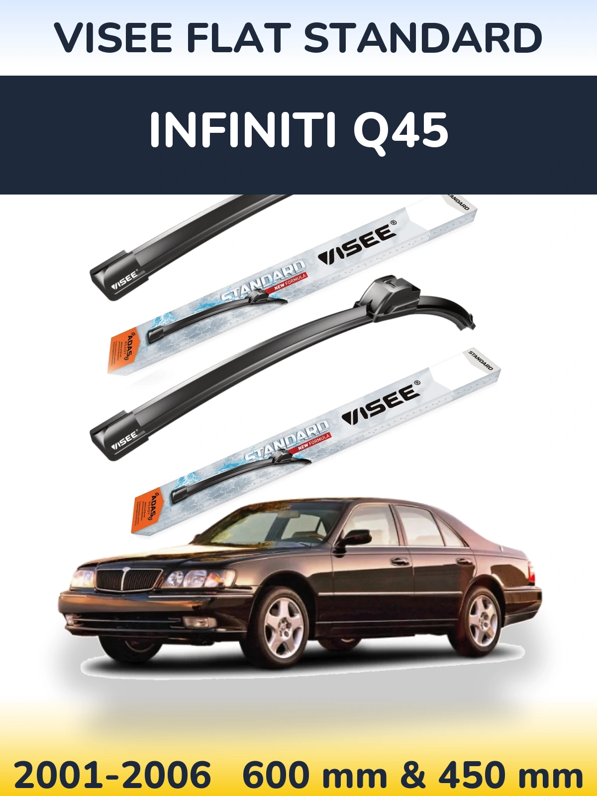 Комплект передніх щіток VISEE FLAT STANDARD 600 & 450 мм для Infiniti Q45 2001-2006