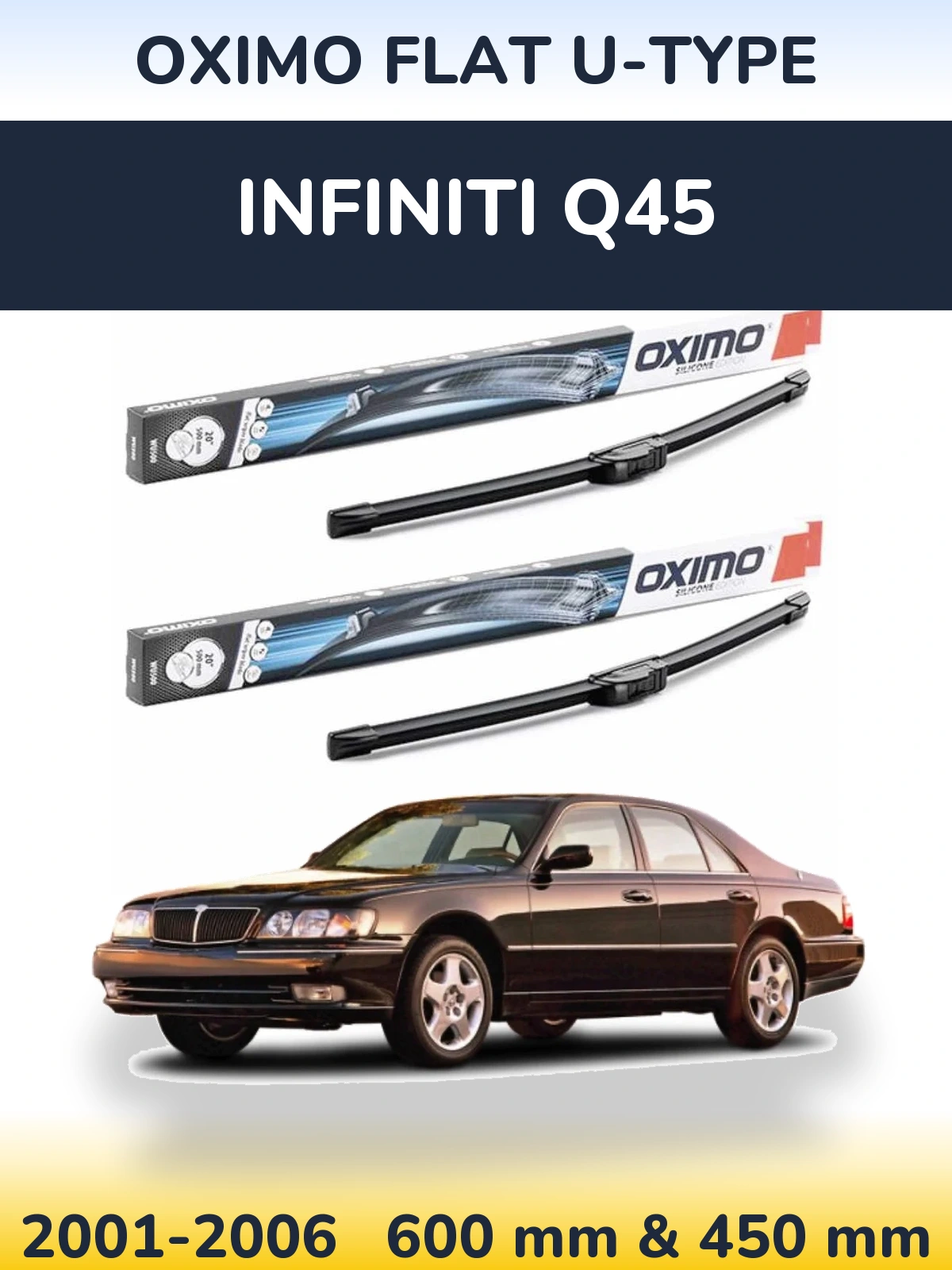 Sada předních stěračů Oximo Flat U-type 600 a 450 mm pro Infiniti Q45 2001-2006