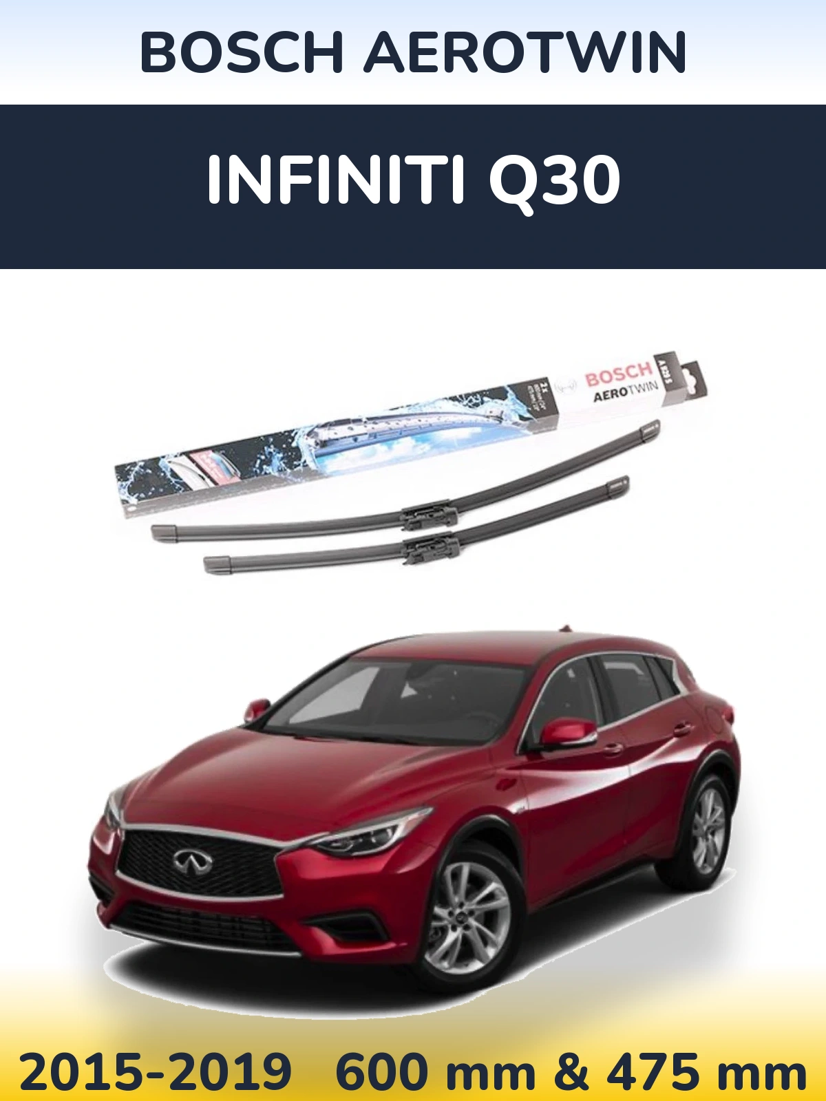Sada předních stěračů BOSCH AeroTwin 600 a 475 mm pro Infiniti Q30 2015-2019