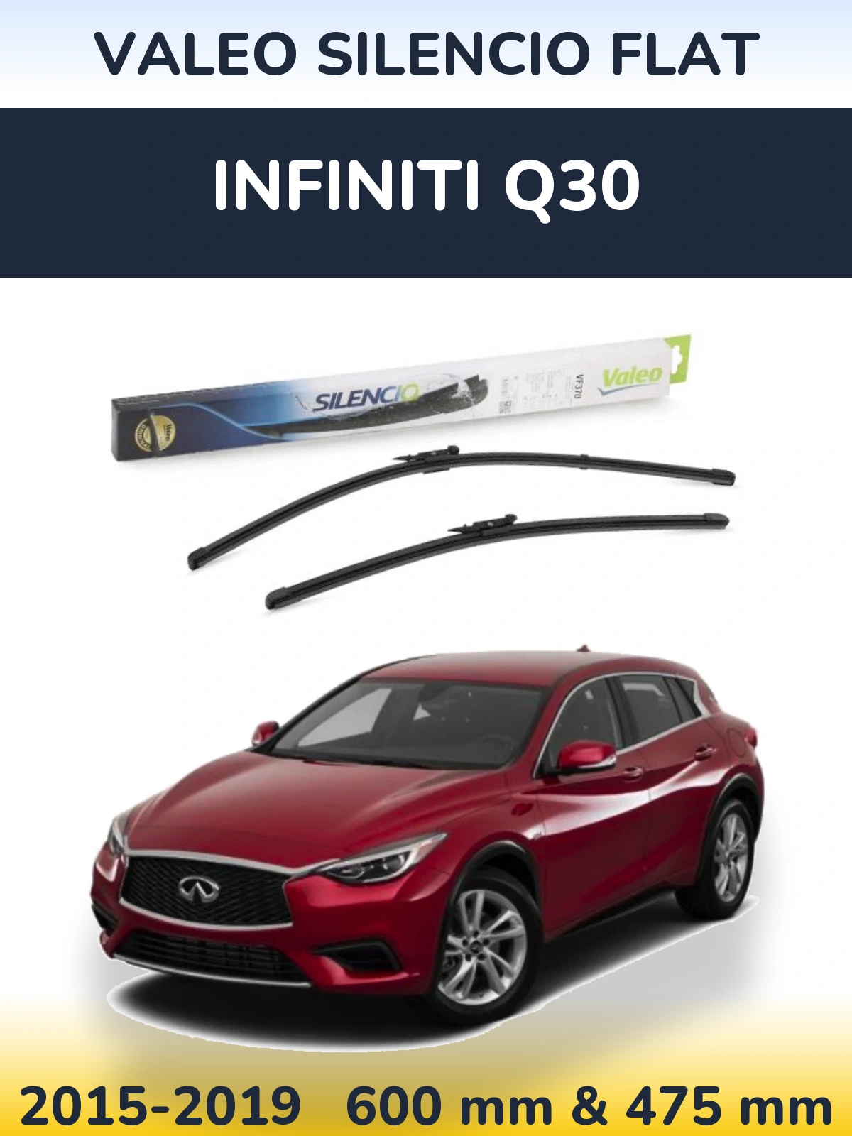Sada předních stěračů Valeo Silencio Flat 600 a 475 mm pro Infiniti Q30 2015-2019