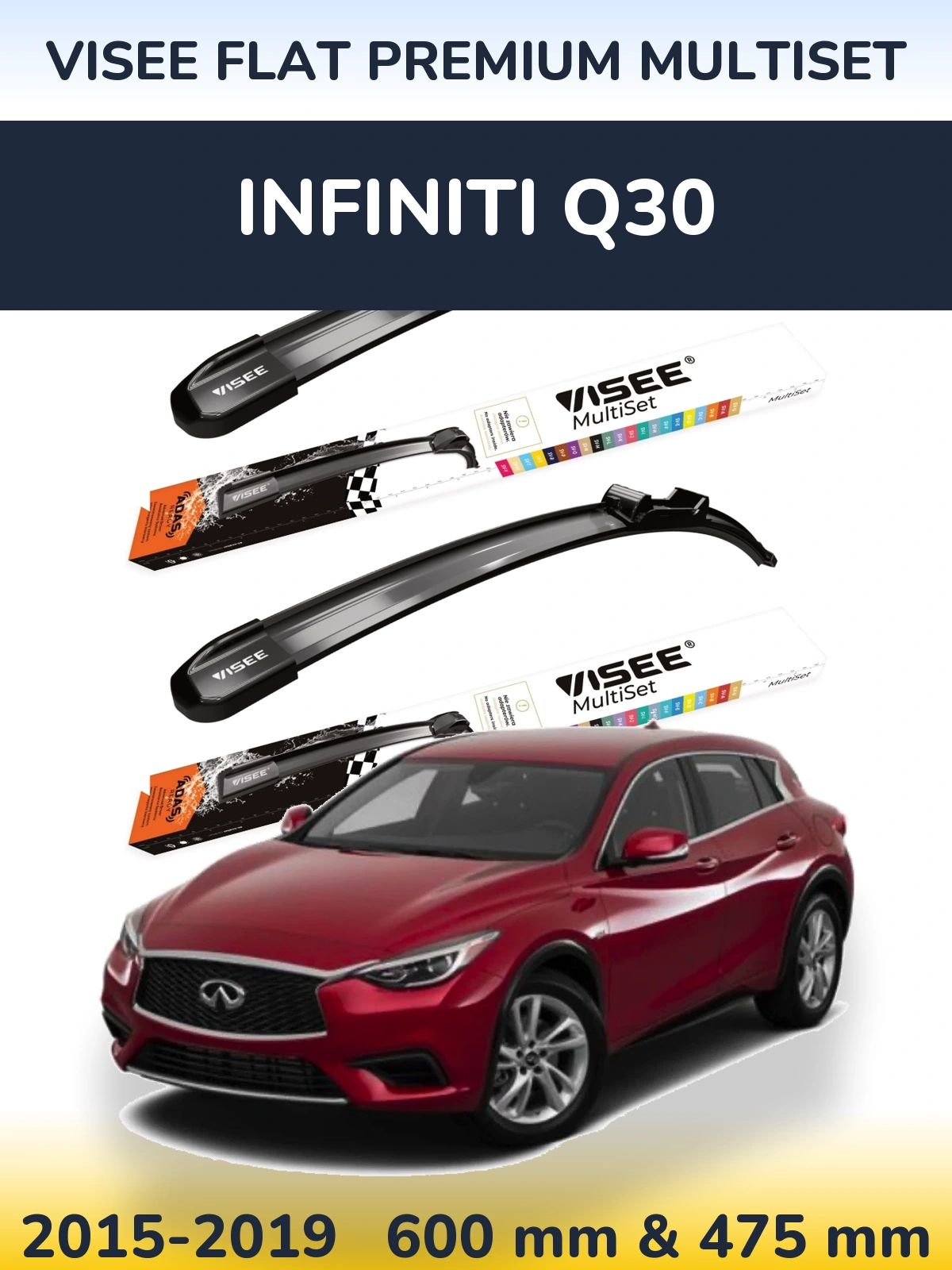 Sada předních stěračů VISEE FLAT PREMIUM MultiSet 600 a 475 mm pro Infiniti Q30 2015-2019