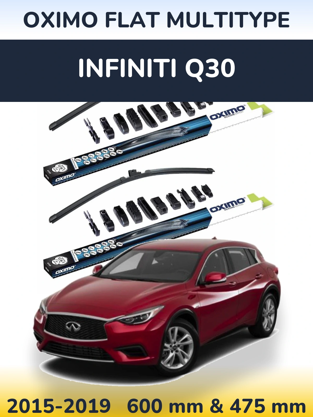 Sada předních stěračů Oximo Flat MultiType 600 a 475 mm pro Infiniti Q30 2015-2019