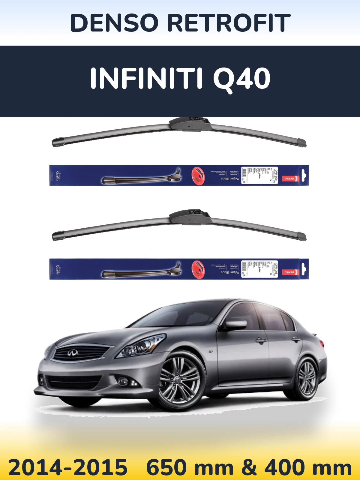 Sada předních stěračů Denso Retrofit 650 a 400 mm pro Infiniti Q40 2014-2015