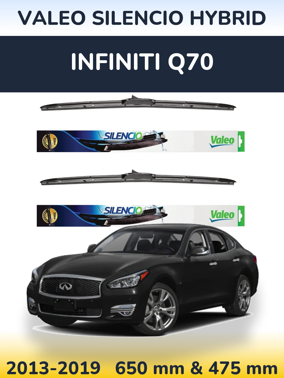 Sada předních stěračů Valeo Silencio Hybrid 650 a 475 mm pro Infiniti Q70 2013-2019