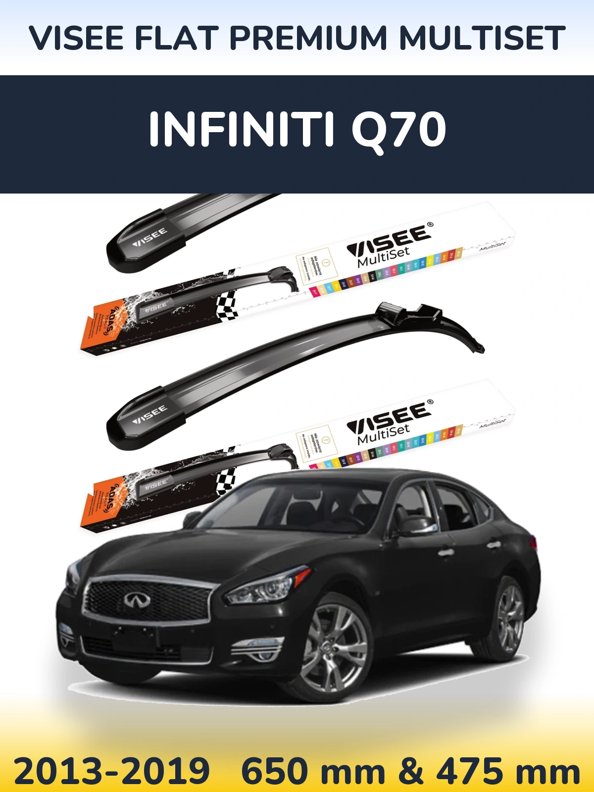 Sada předních stěračů VISEE FLAT PREMIUM MultiSet 650 a 475 mm pro Infiniti Q70 2013-2019