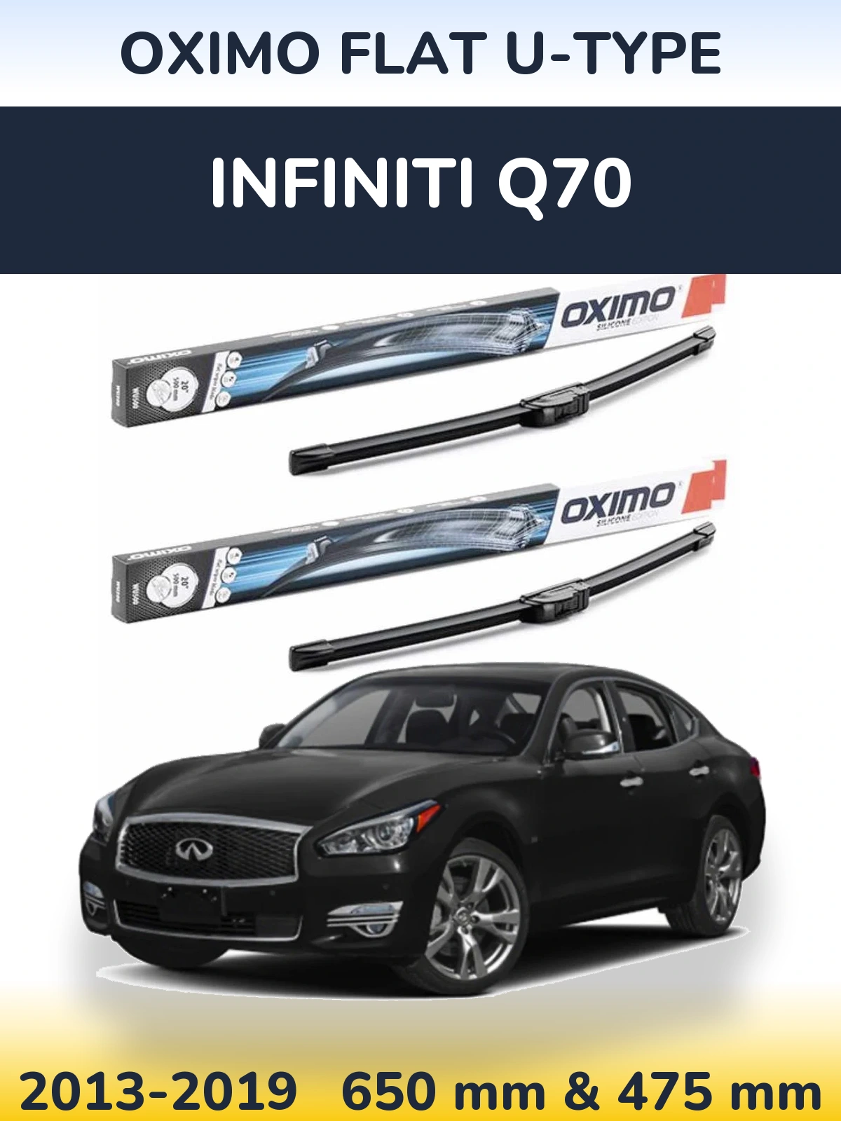 Sada předních stěračů Oximo Flat U-type 650 a 475 mm pro Infiniti Q70 2013-2019