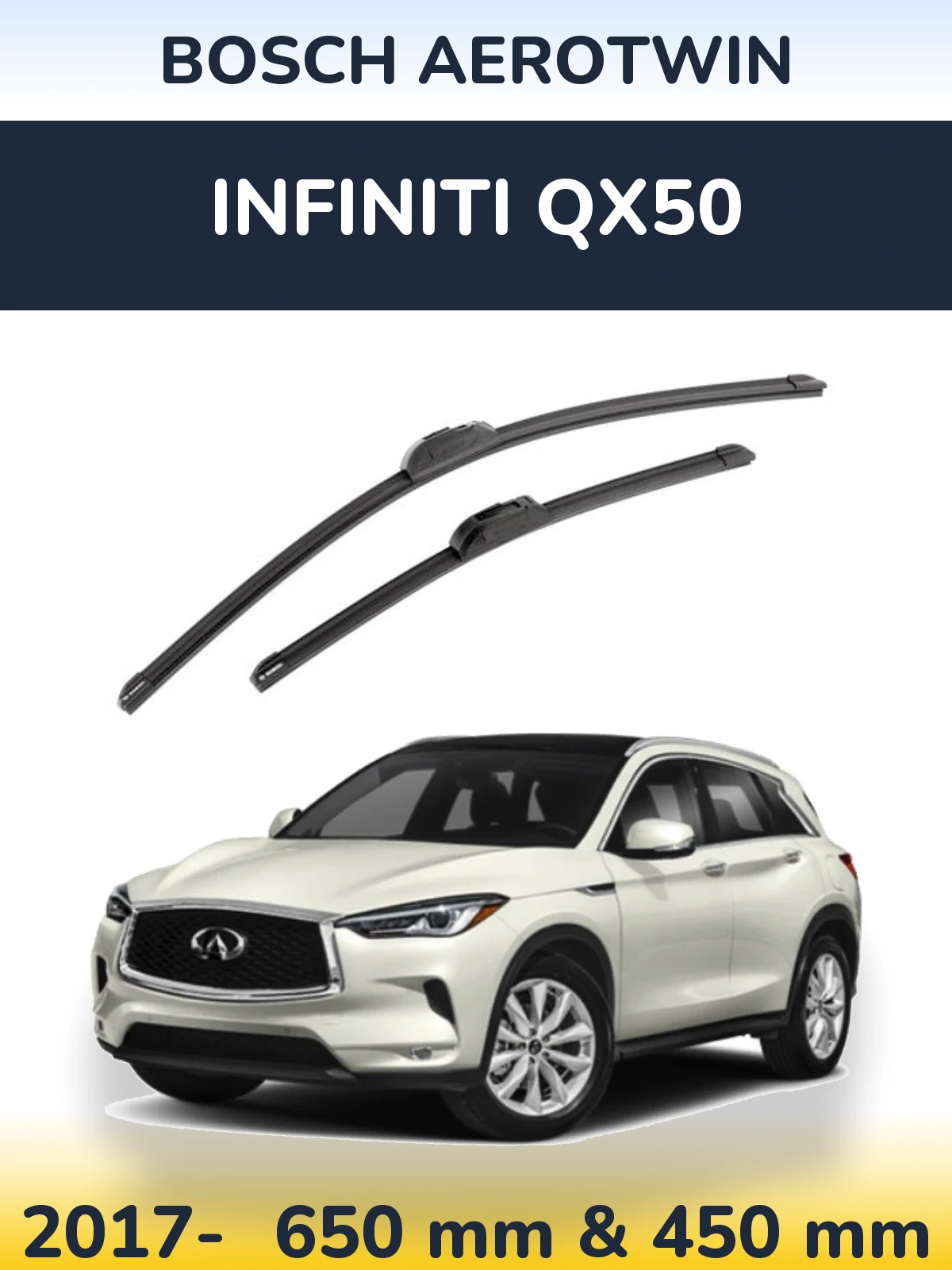 Sada předních stěračů BOSCH AeroTwin 650 a 450 mm pro Infiniti QX50 2017-2026