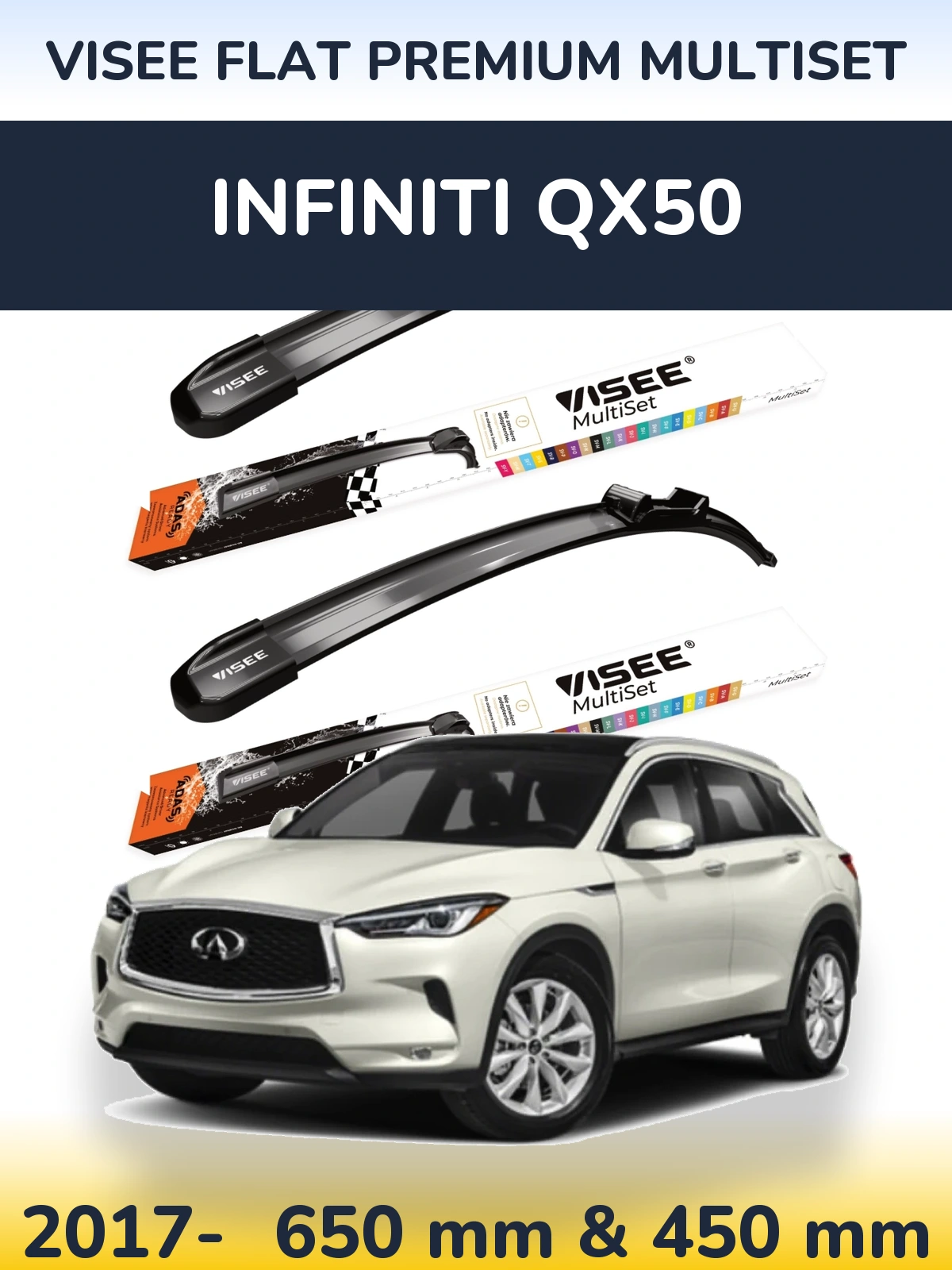 Sada předních stěračů VISEE FLAT PREMIUM MultiSet 650 a 450 mm pro Infiniti QX50 2017-2026