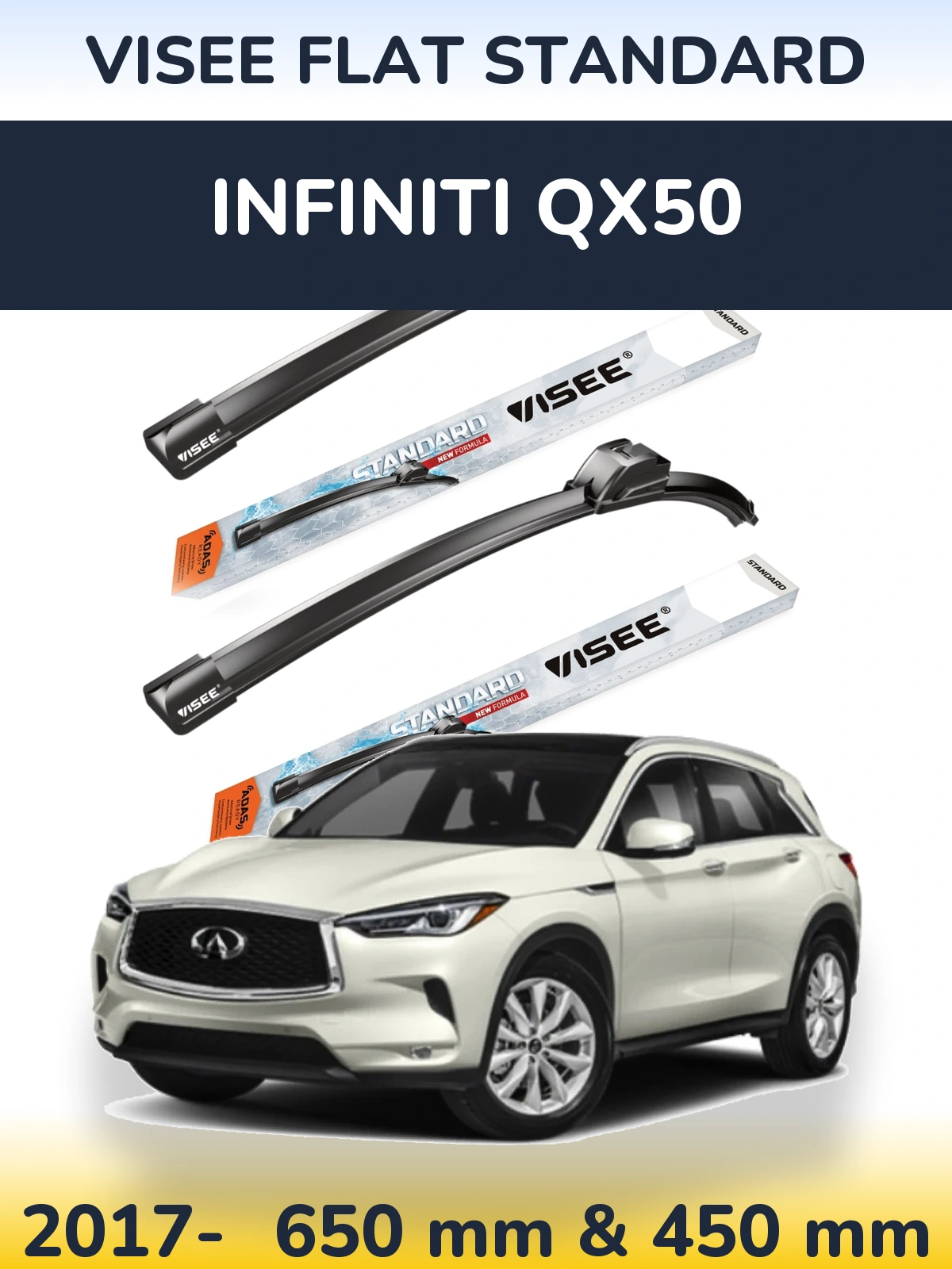 Sada předních stěračů VISEE FLAT STANDARD 650 a 450 mm pro Infiniti QX50 2017-2026