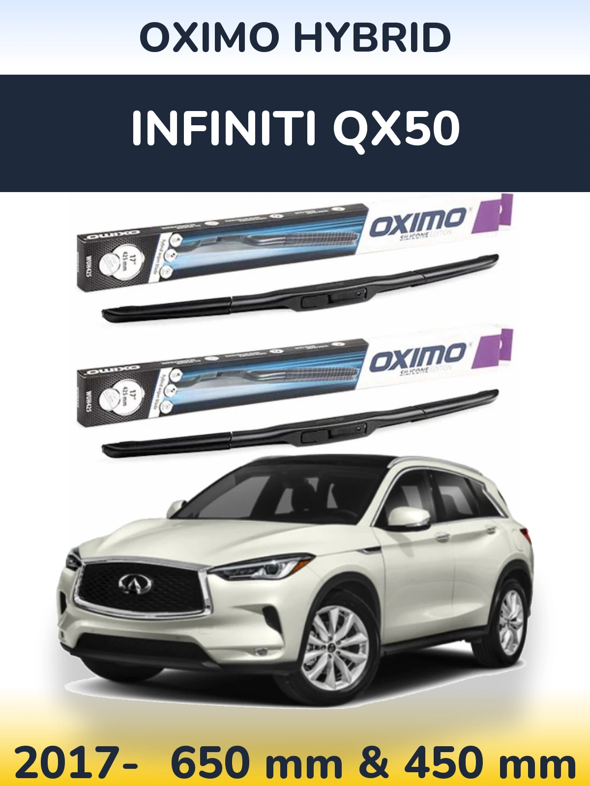 Sada předních stěračů Oximo Hybrid 650 a 450 mm pro Infiniti QX50 2017-2026