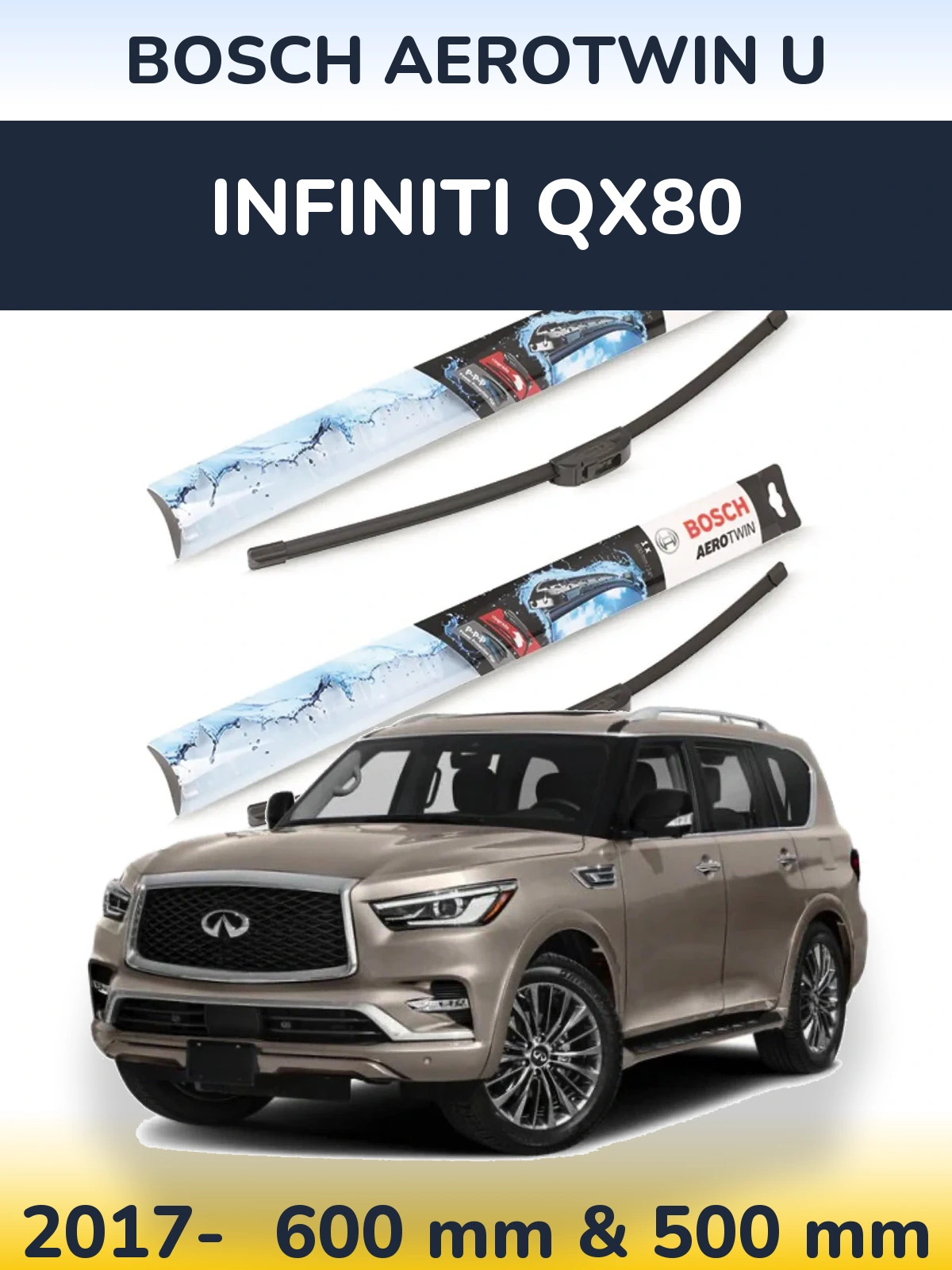 Sada předních stěračů BOSCH AeroTwin U 600 a 500 mm pro Infiniti QX80 2017-2026