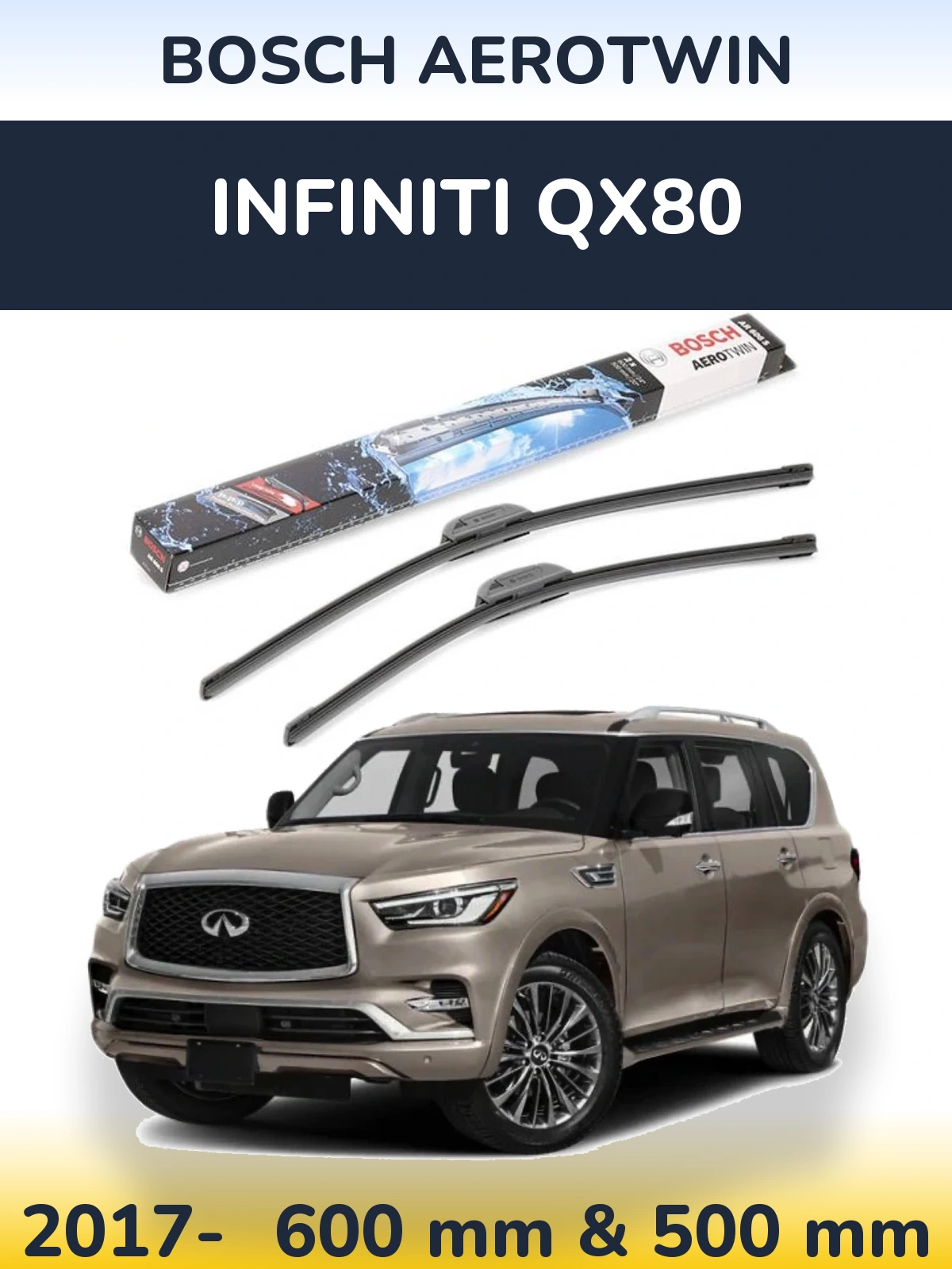 Sada předních stěračů BOSCH AeroTwin 600 a 500 mm pro Infiniti QX80 2017-2026