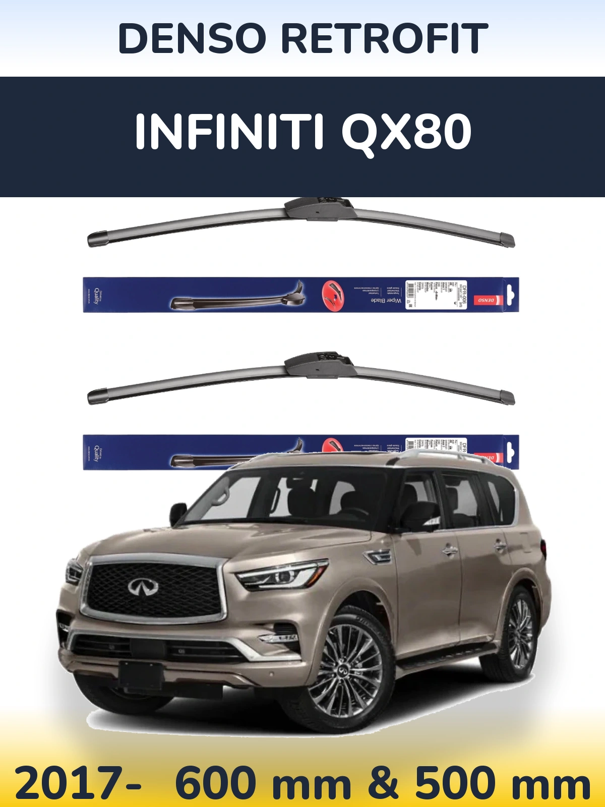 Sada předních stěračů Denso Retrofit 600 a 500 mm pro Infiniti QX80 2017-2026