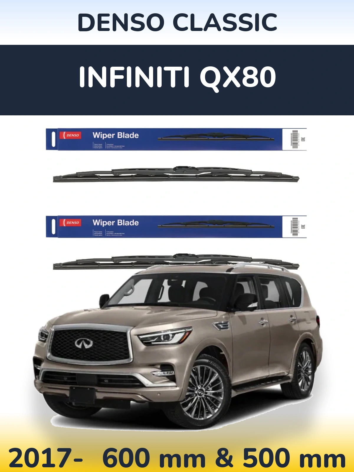 Sada předních stěračů Denso Classic 600 a 500 mm pro Infiniti QX80 2017-2026