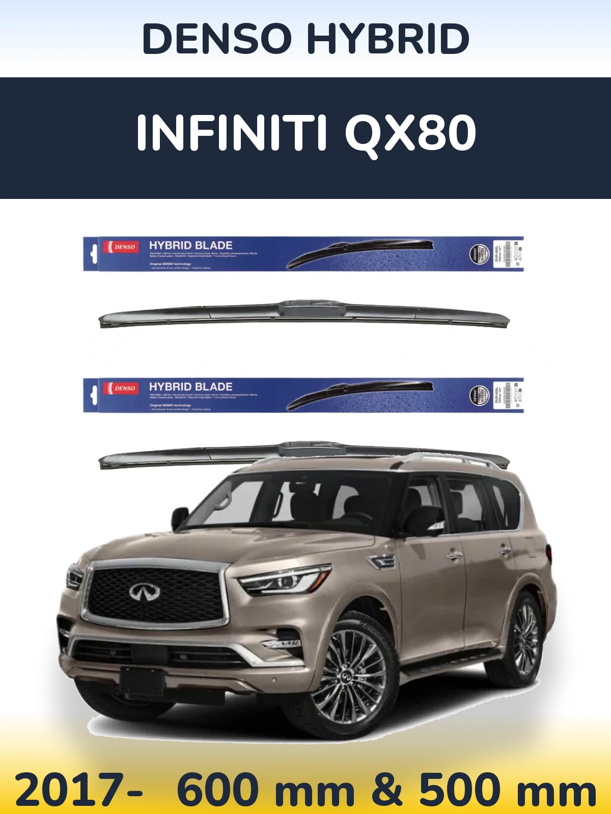Sada předních stěračů Denso Hybrid 600 a 500 mm pro Infiniti QX80 2017-2026