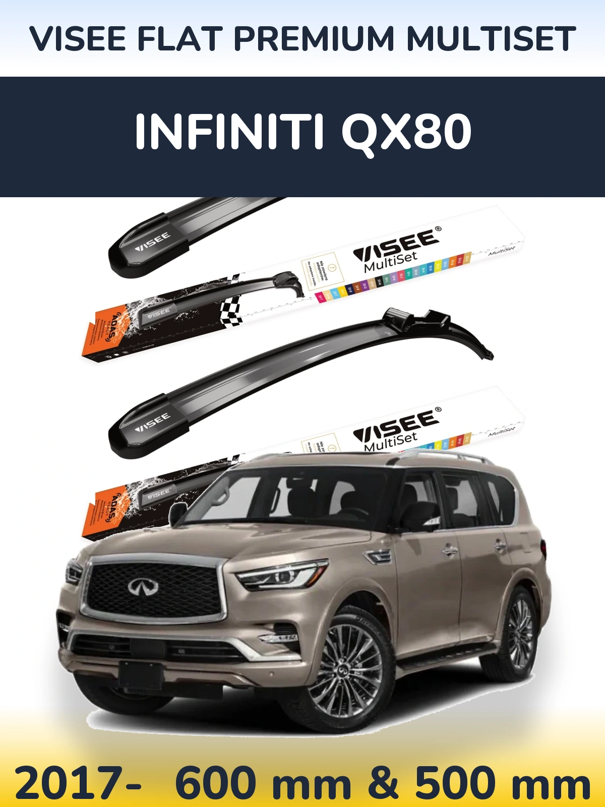 Sada předních stěračů VISEE FLAT PREMIUM MultiSet 600 a 500 mm pro Infiniti QX80 2017-2026