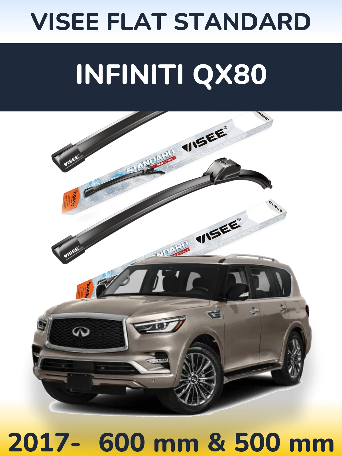 Sada předních stěračů VISEE FLAT STANDARD 600 a 500 mm pro Infiniti QX80 2017-2026